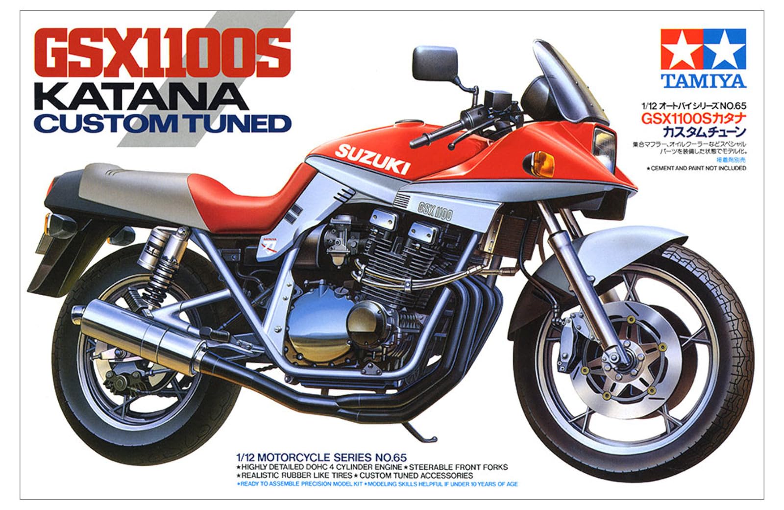 Tamiya 300014065-1:12 Suzuki GSX1100 Katana Custom Tuned, Rosso, Nero, Argento