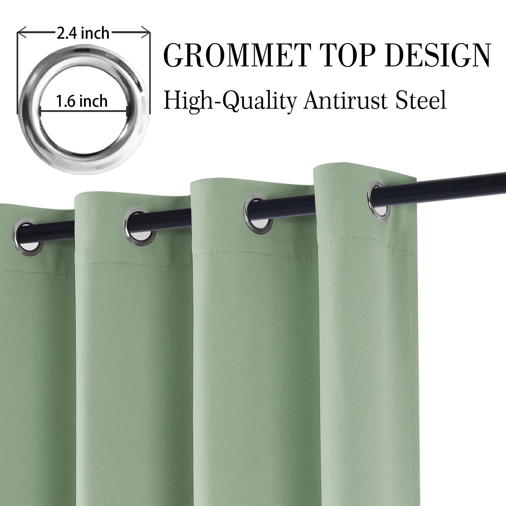 Hiasan Cortinas opacas con ojales, cortinas verde salvia opacas, 2 piezas, 140 x 175 cm (ancho x alto), cortinas correderas suaves para dormitorio, salón, etc.