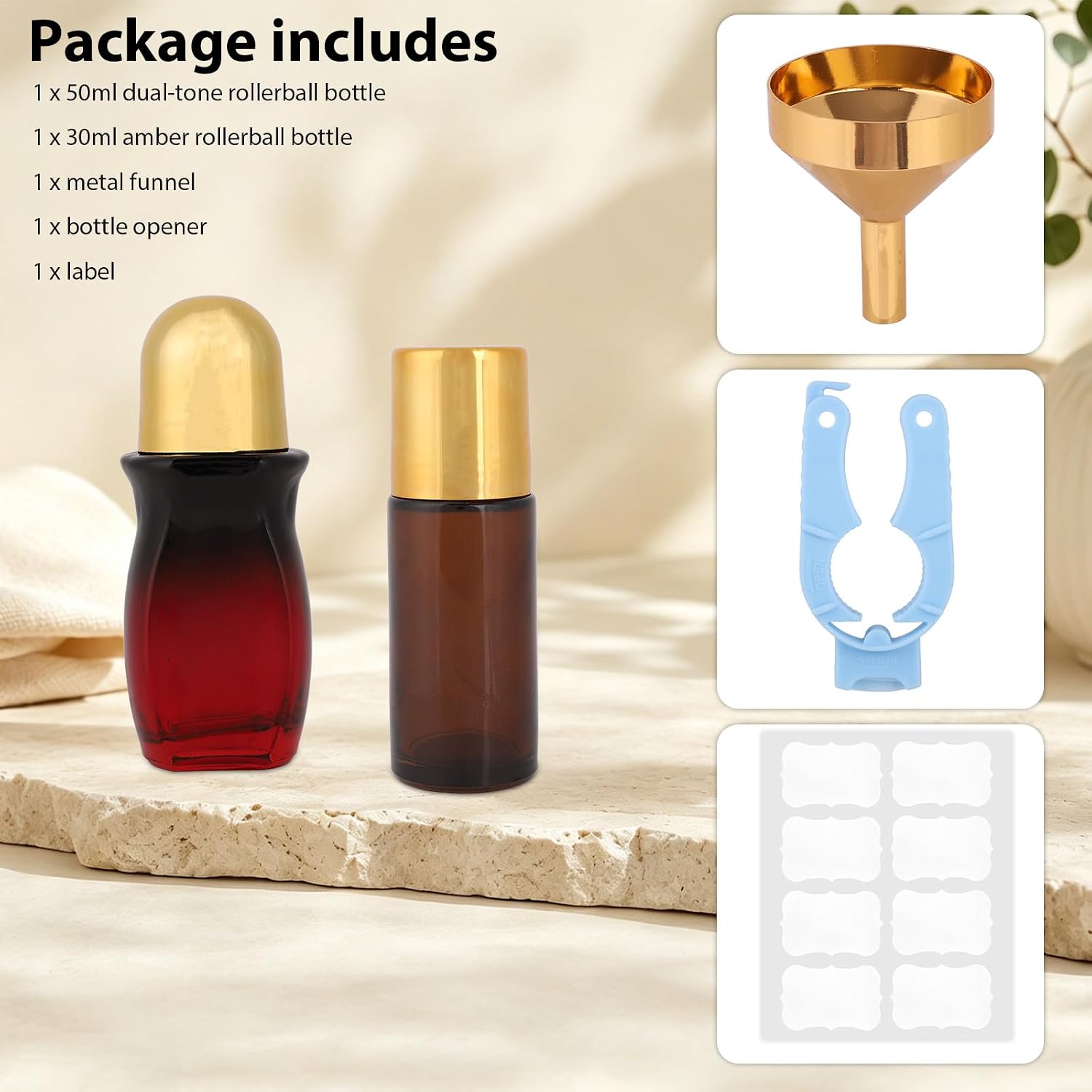 XIHIRCD 2pcs 50ml & 30ml Rose Quartz Roller Bottles Essential Oils