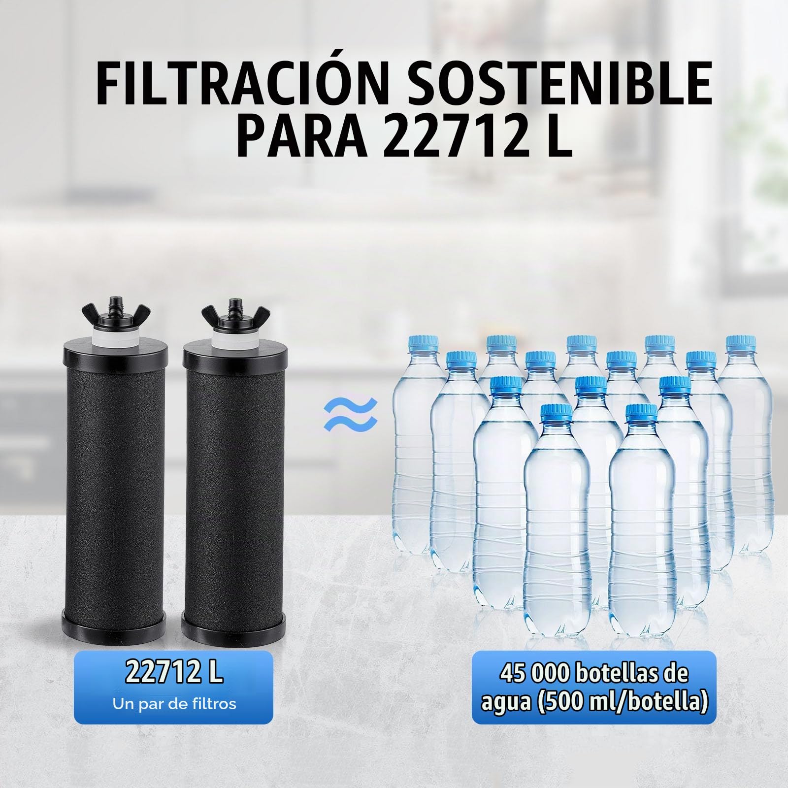 VEVOR Sistema de Filtración de Agua por Gravedad 8,5 L Acero Inoxidable 304 Filtro de Agua por Gravedad Reducción de Plomo y hasta 99% de Cloro con 2 Filtros de Agua, Grifo y Soporte para Hogar