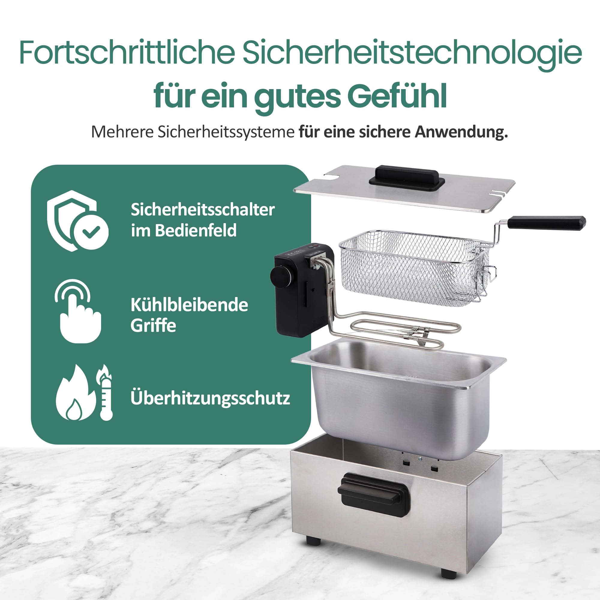 EMERIO Friggitrice ad olio da 3,0 l con tecnologia a zone fredde, niente più sapore amaro, friggitrice con zona fredda da 2000 W, serbatoio in acciaio inox, senza PFAS, facile da pulire, termostato
