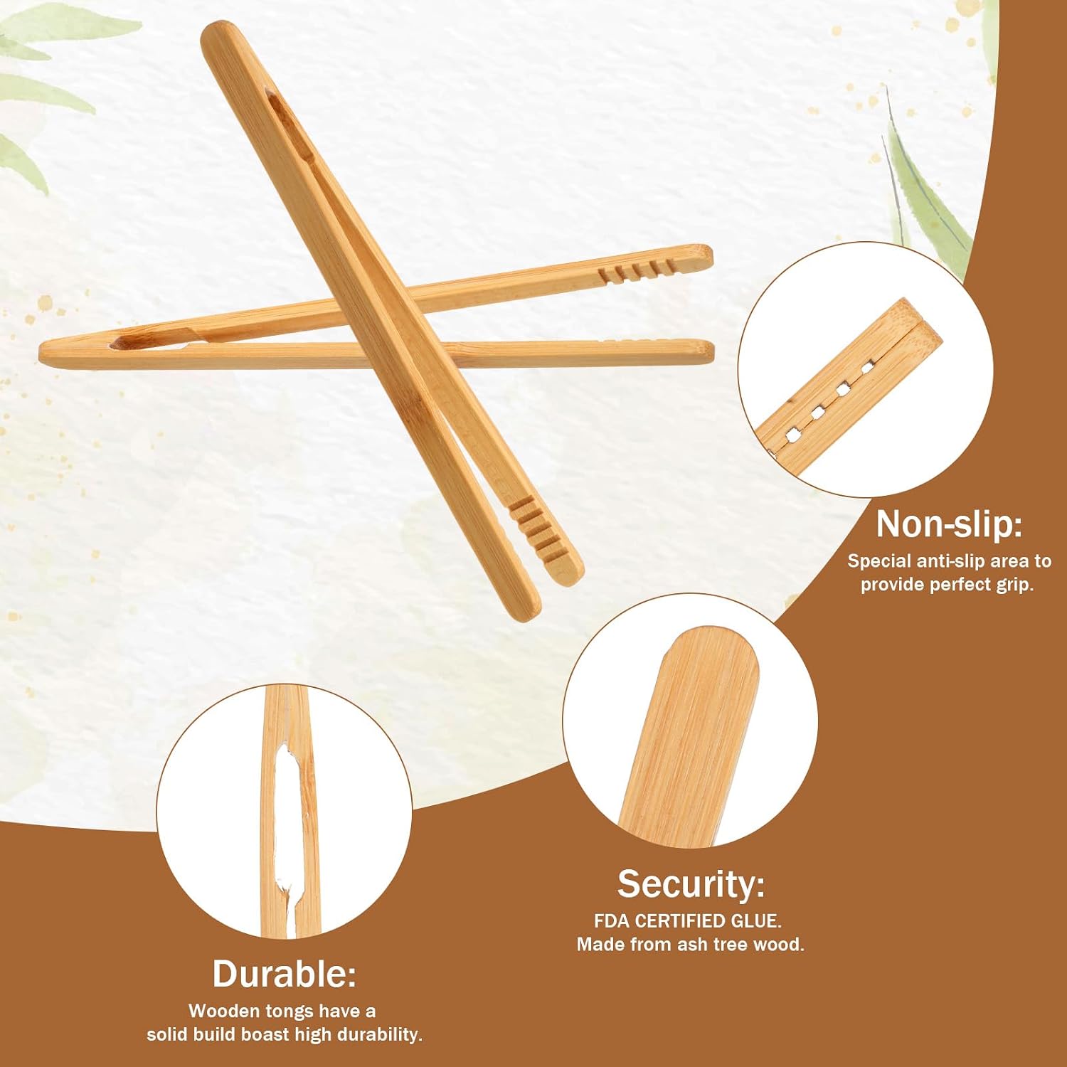 12 Pcs Bamboo Tongs for Toaster, 7 Inch Wooden Tongs with Anti-slip Design