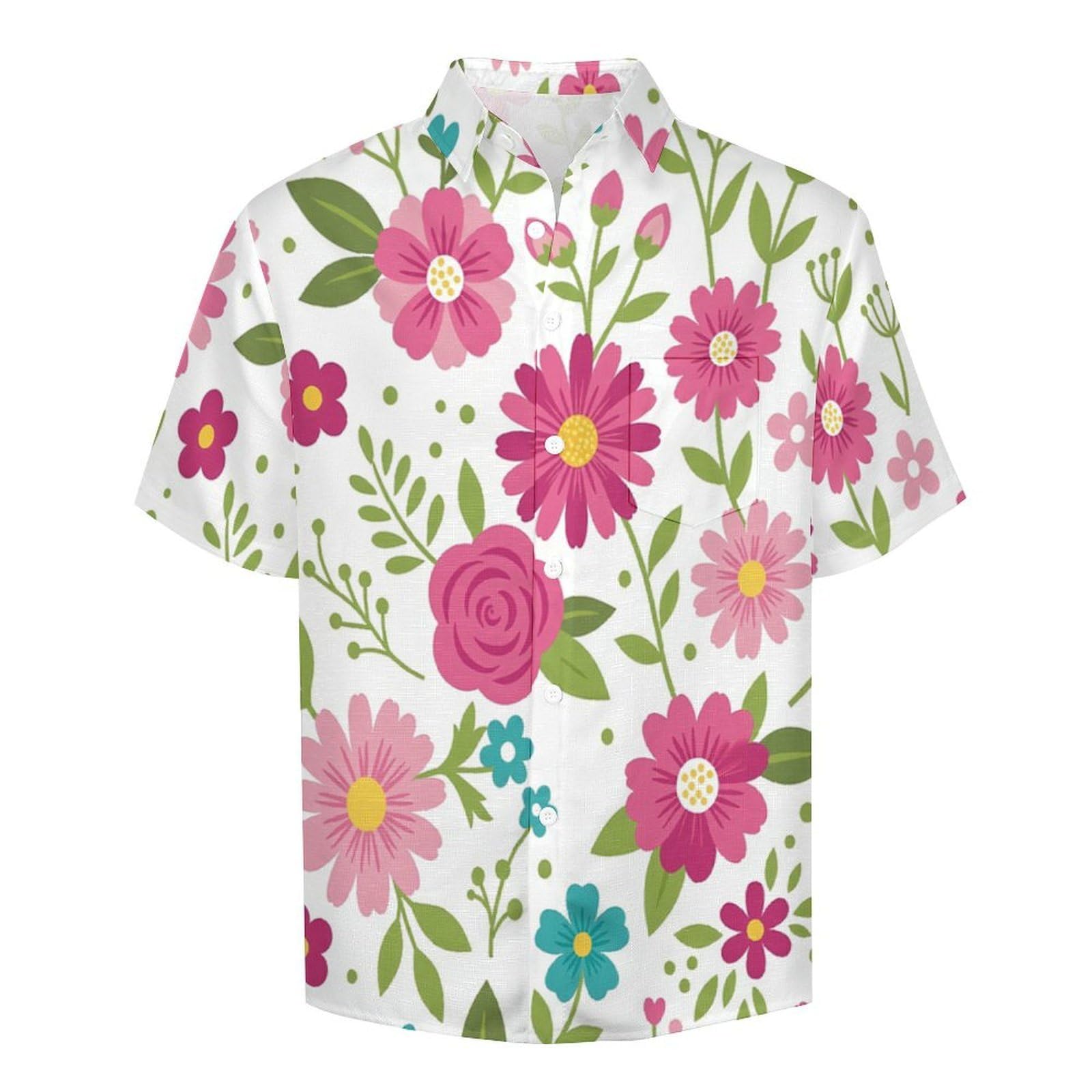 Camicia Casual da Uomo, Piccoli Fiori Carini Stampa Maglietta Estiva a Maniche Corte Stile Disegni Classici Fatti A Mano Casual Button Down Hawaiani Camicie Risvolto Spiaggia Top