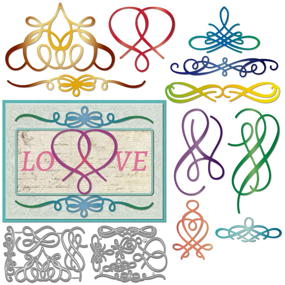 WADORN 2Pcs Ribbon Lace Frame Cutting Dies Cut Stencils Ribbon Border Templated Embossing Die Cuts Set for Scrapbooking Making Ribbon Patterns Metal Die Cuts Cutting Dies for Greeting Birthday Cards