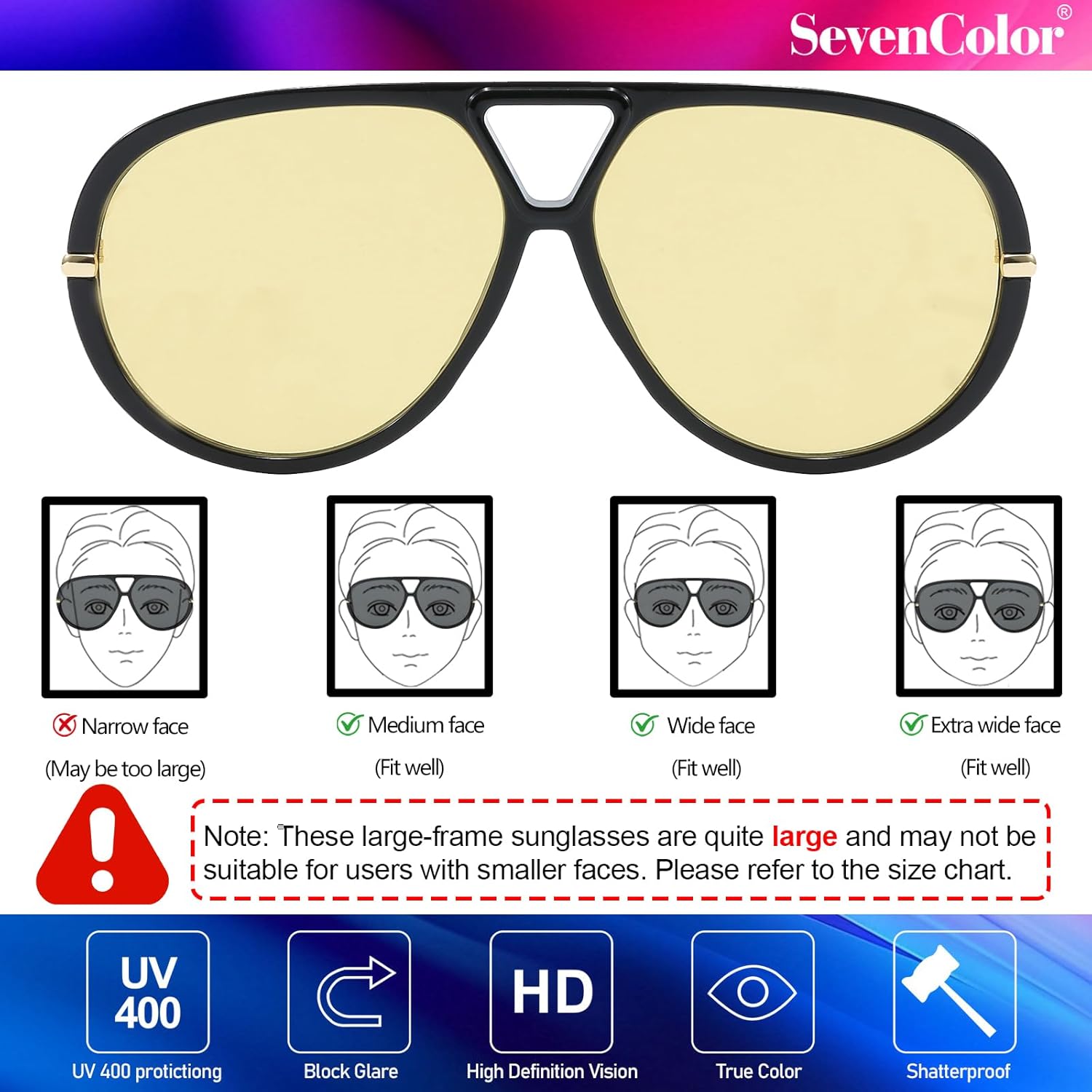 Trendy Oversized Aviator Sunglasses for Women Men Retro Big Round Shield Sun Glasses Vintage Shades - Image 4