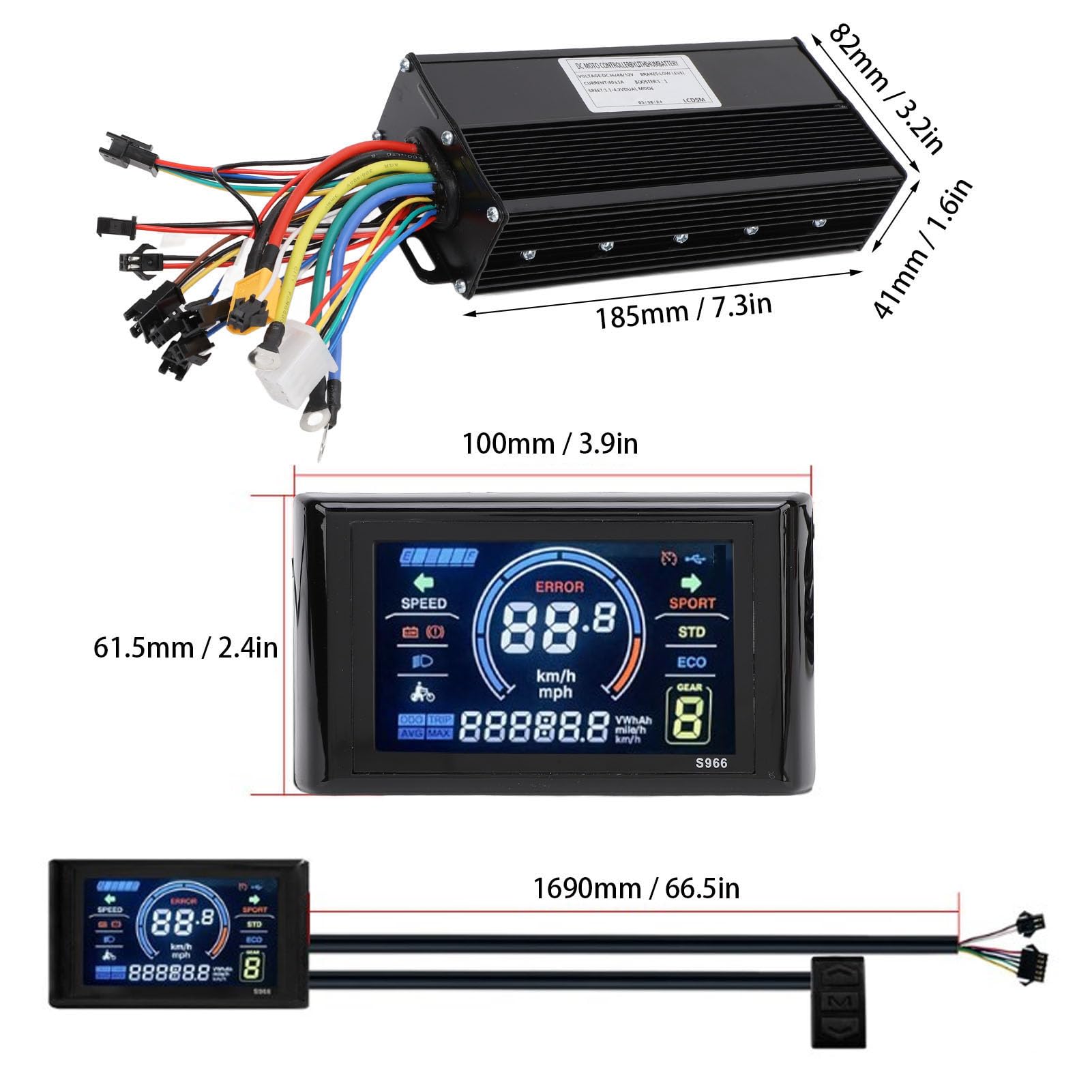 Kit Controller Scooter Elettrico, 36V 48V 52V 1500W 2000W 40A Controller Motore Onda Sinusoidale 3 modalità Centralina Bici Elettrica con LCD a Colori S966