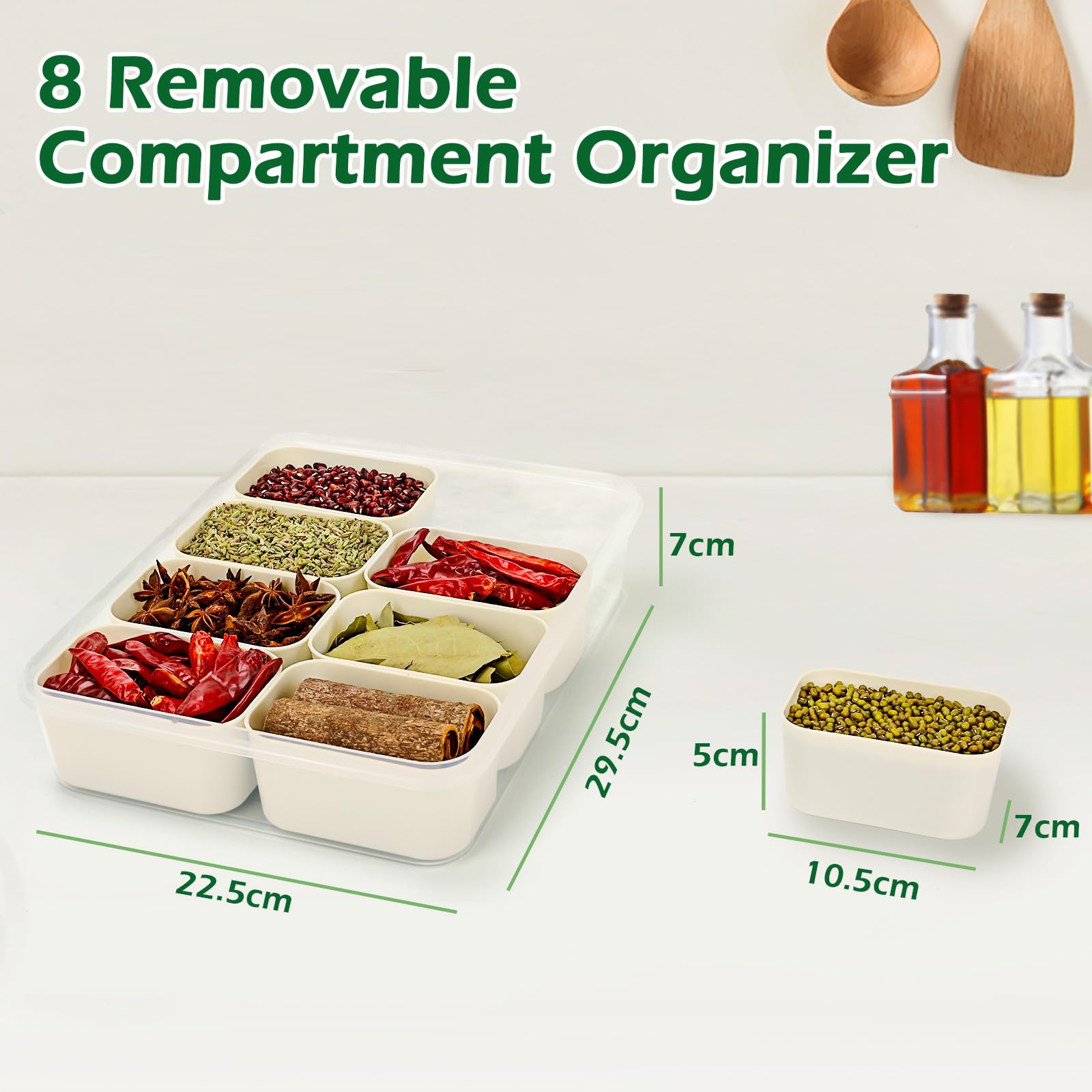 Contenitore Per Snack Portatile Con 8 Scomparti, In PP, Lavabile In Lavastoviglie, Con Coperchio E Manico, 29,5x22,5x7 Cm