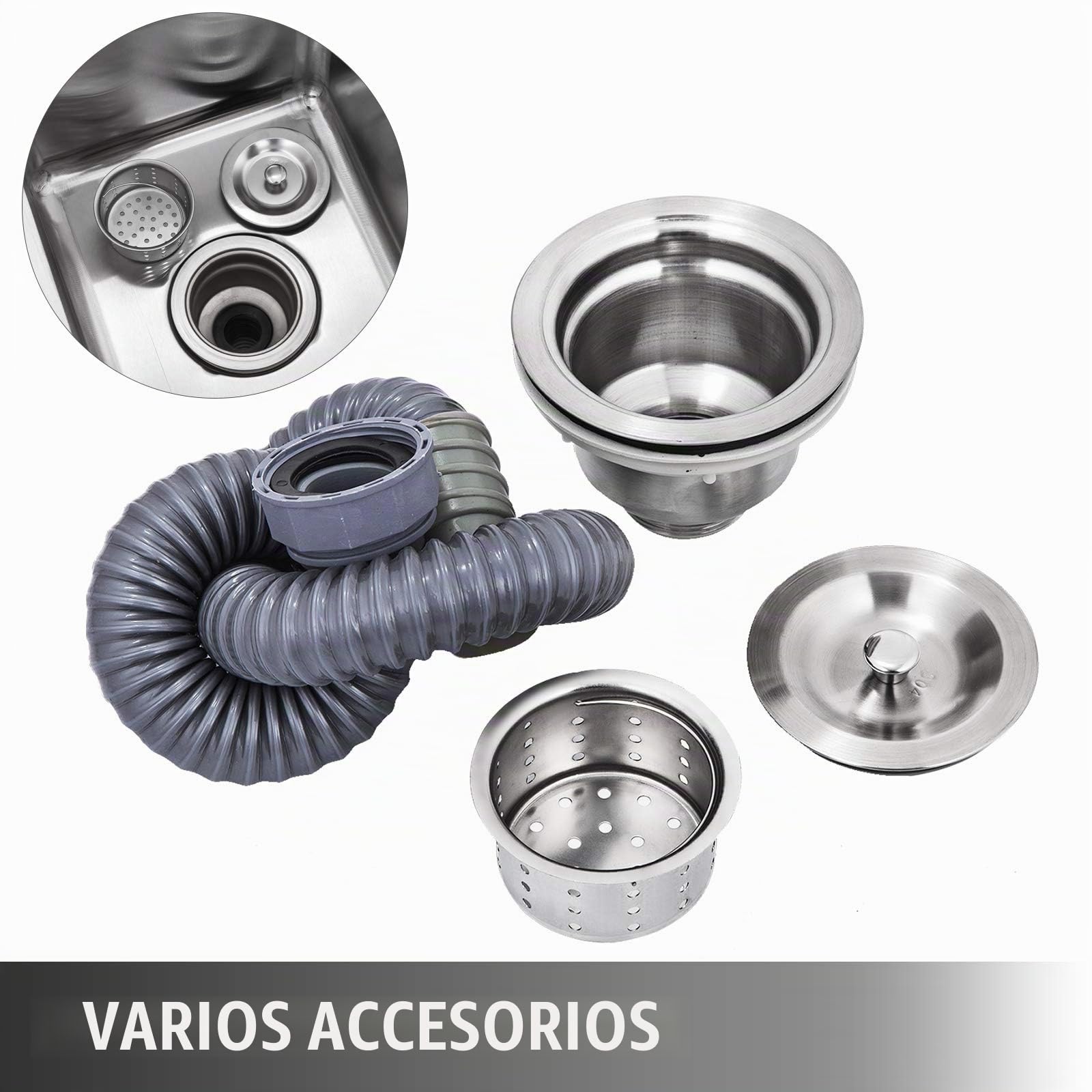 VEVOR - Fregadero de acero inoxidable para cocina, 1 bandeja para fregadero en patas de acero inoxidable antisalpicaduras, lavabo de acero inoxidable profesional para hacer la inmersión, cocina de