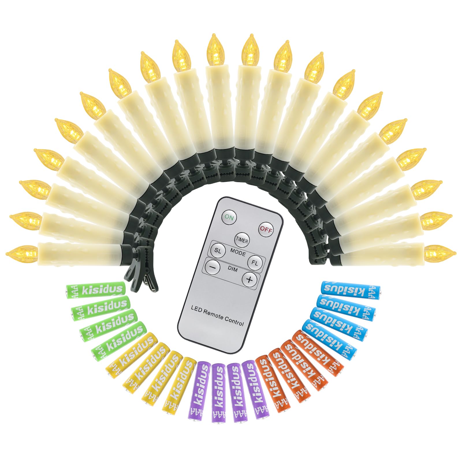 kisidus 20 LED Velas de Navidad con mando a distancia y batería, velas de Navidad sin llama, Luces de Árbol de Navidad, Luces de Velas, Decoración de Navidad Jardín