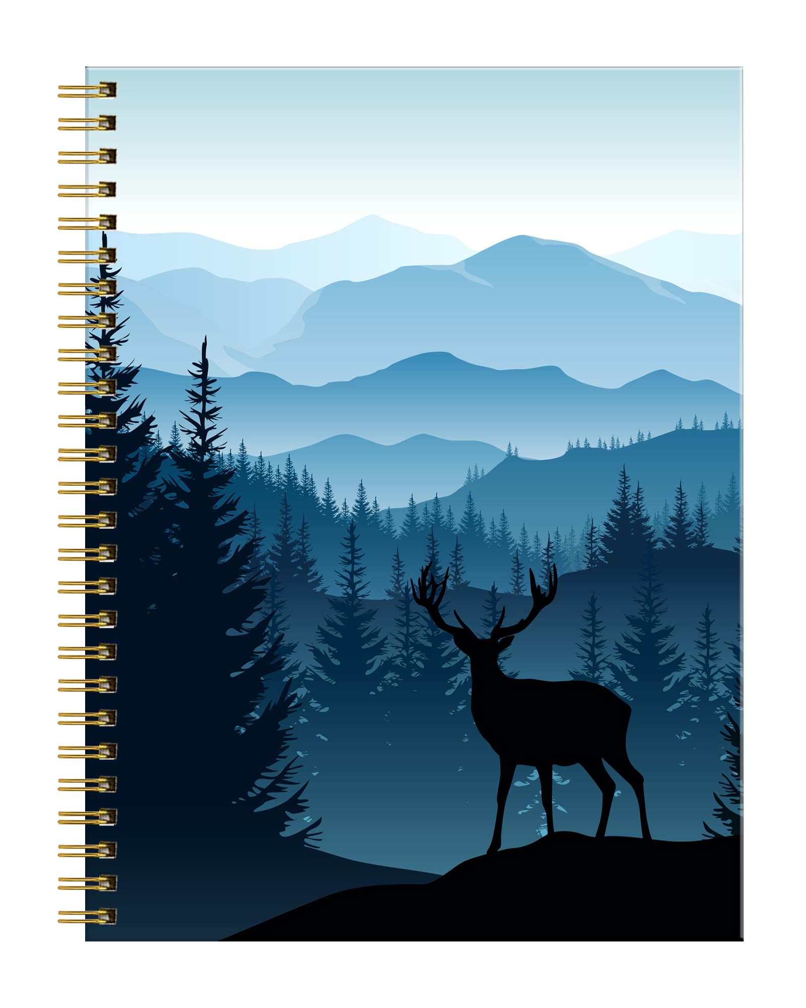 Carnet à spirale A5 ligné 120 pages en papier épais motif cerf bleu