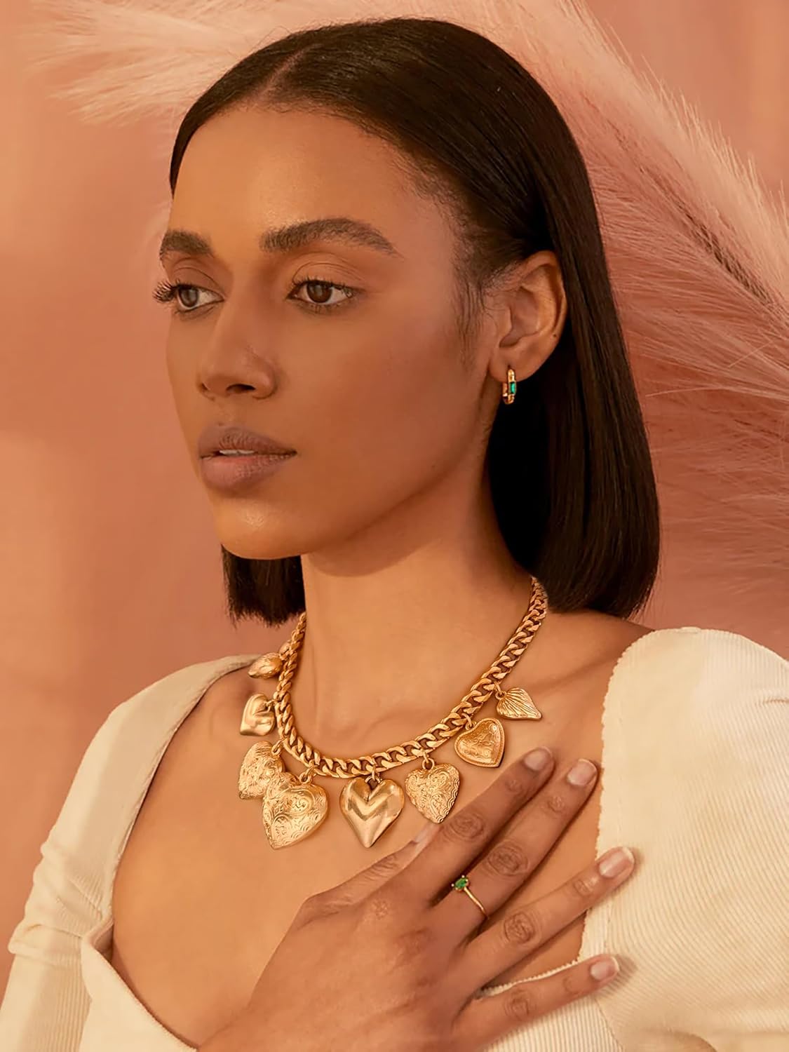 CLASSYZINT Gold Heart Pendant Necklace for Women Puffy Heart Necklace Beads Chain Necklace Statement Necklace Trendy Jewelry - Image 2