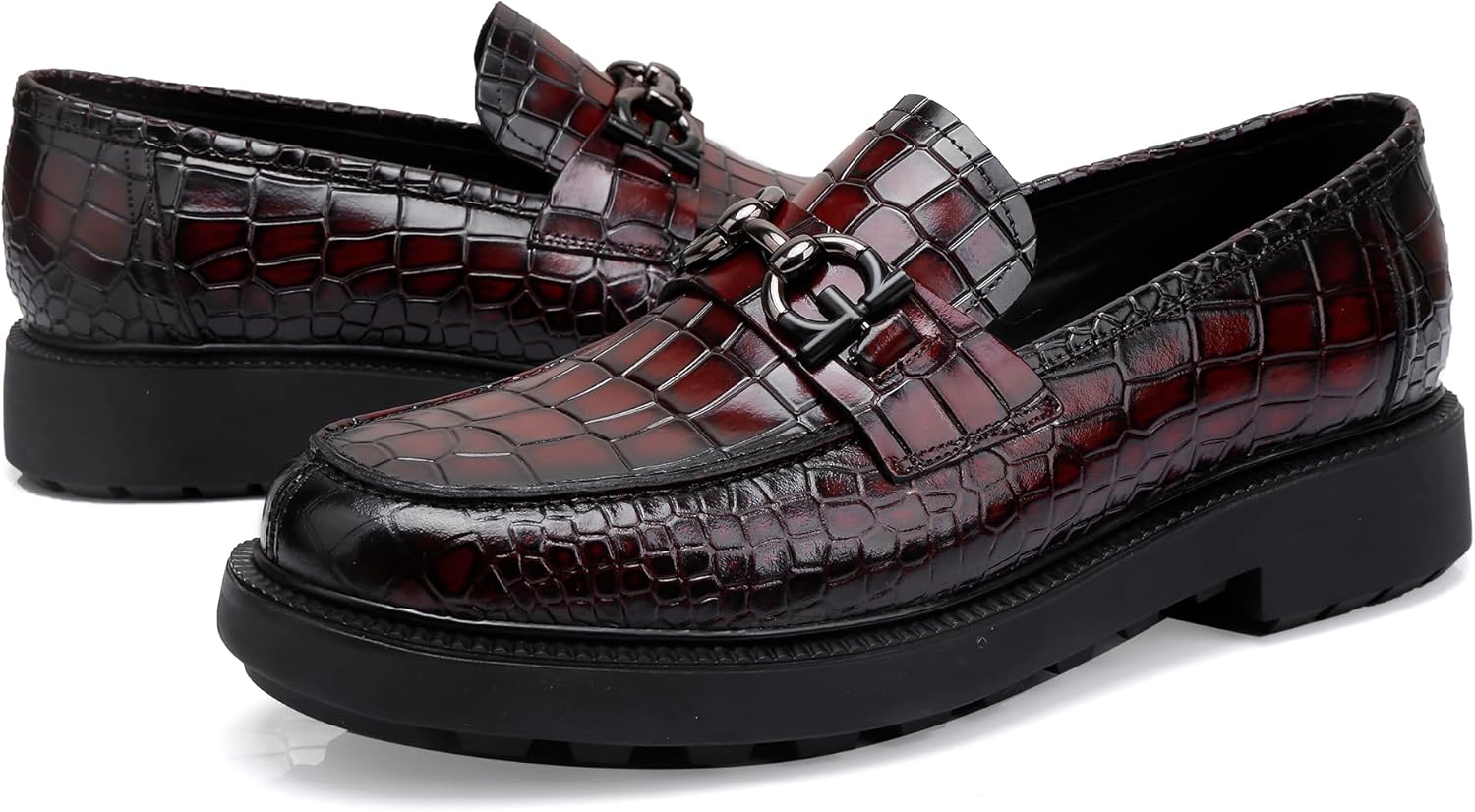 Premium Mens Leather Dress Shoes, Classic Casual Crocodile Printed Business Buckle Dress Slip on Penny Loafer Party Wedding Shoes for Mens - Image 6