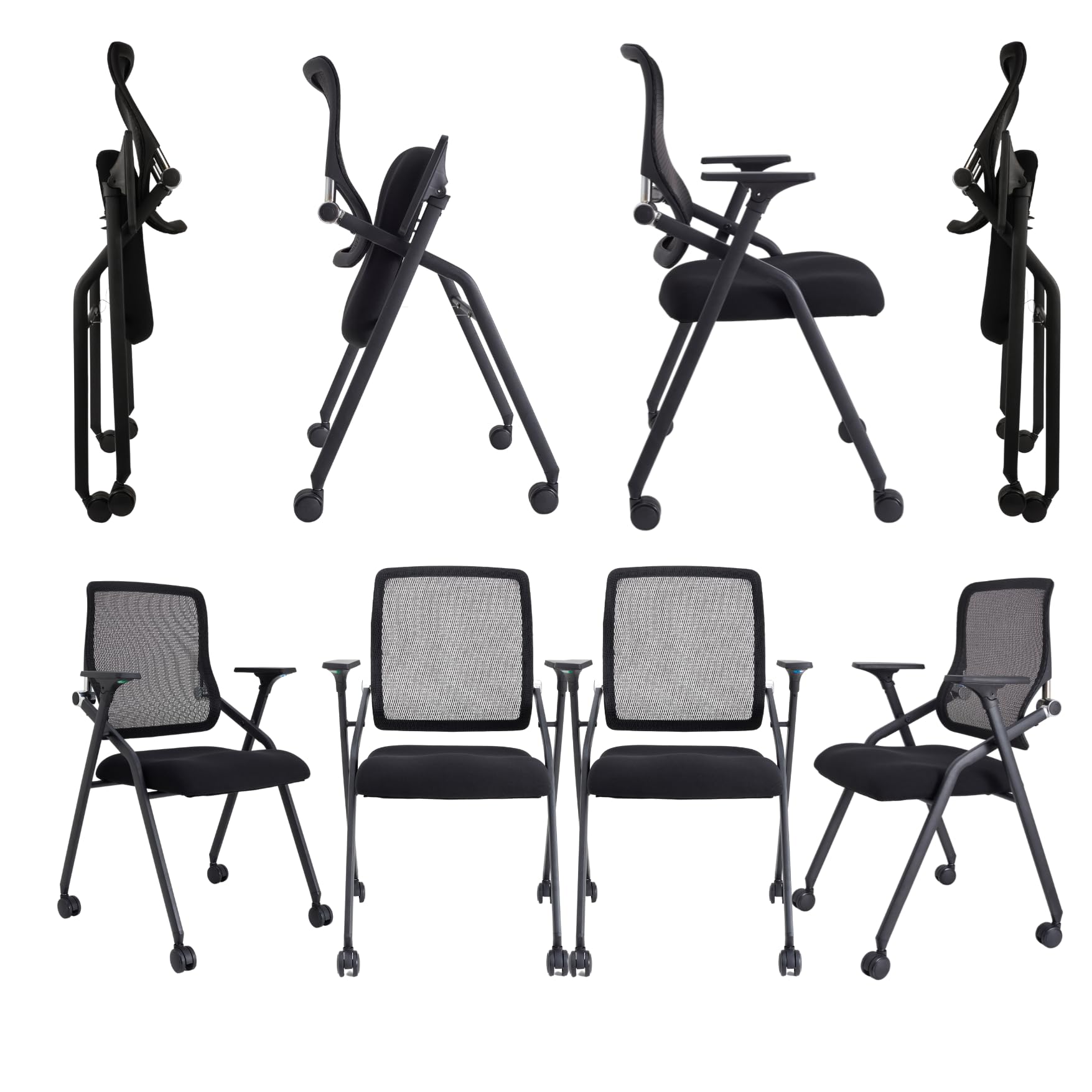 Updated Conference Room Chairs, Folding Office Desk Chair with Lumbar Support and Sliding Armrest with Casters, Office Guest Chairs &amp; Reception Chairs,8 Pack Black