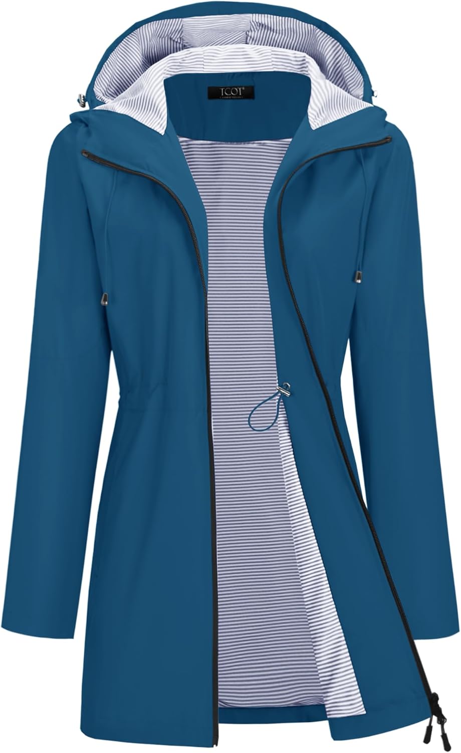 TCOT Rain Jacket Women Lined Raincoat Waterproof Windbreaker Jackets Hooded Raincoats Long Trench Coat