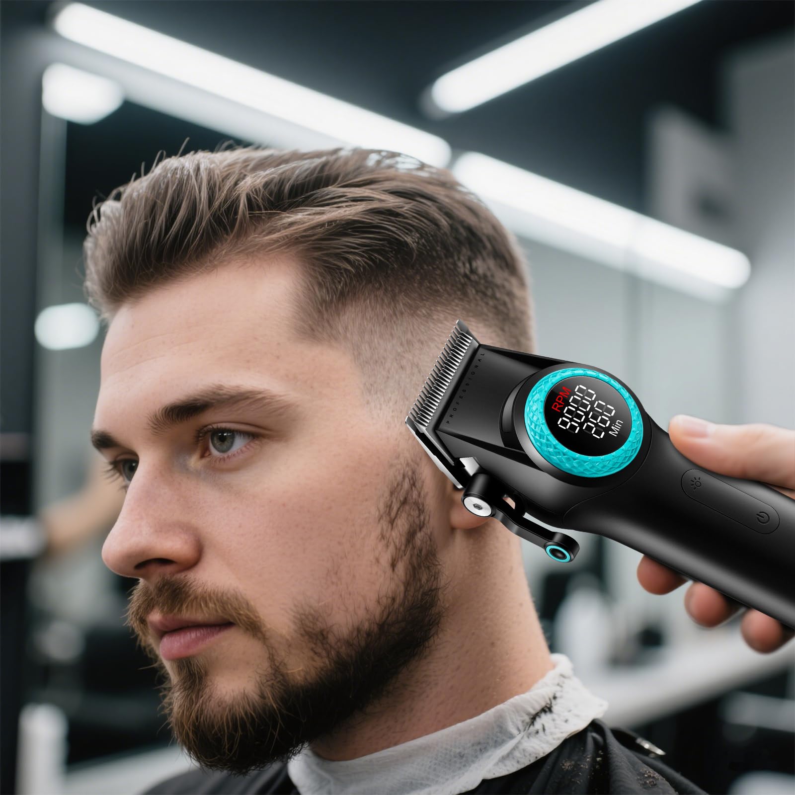 VGR 001 & 977 Tagliacapelli Uomo Professionale, Set Macchinetta per Capelli e Trimmer Zero Gap Senza Fili, Kit Barbiere con Lama DLC e Luce LED Spot, Ricarica USB con Base di Ricarica, Nero