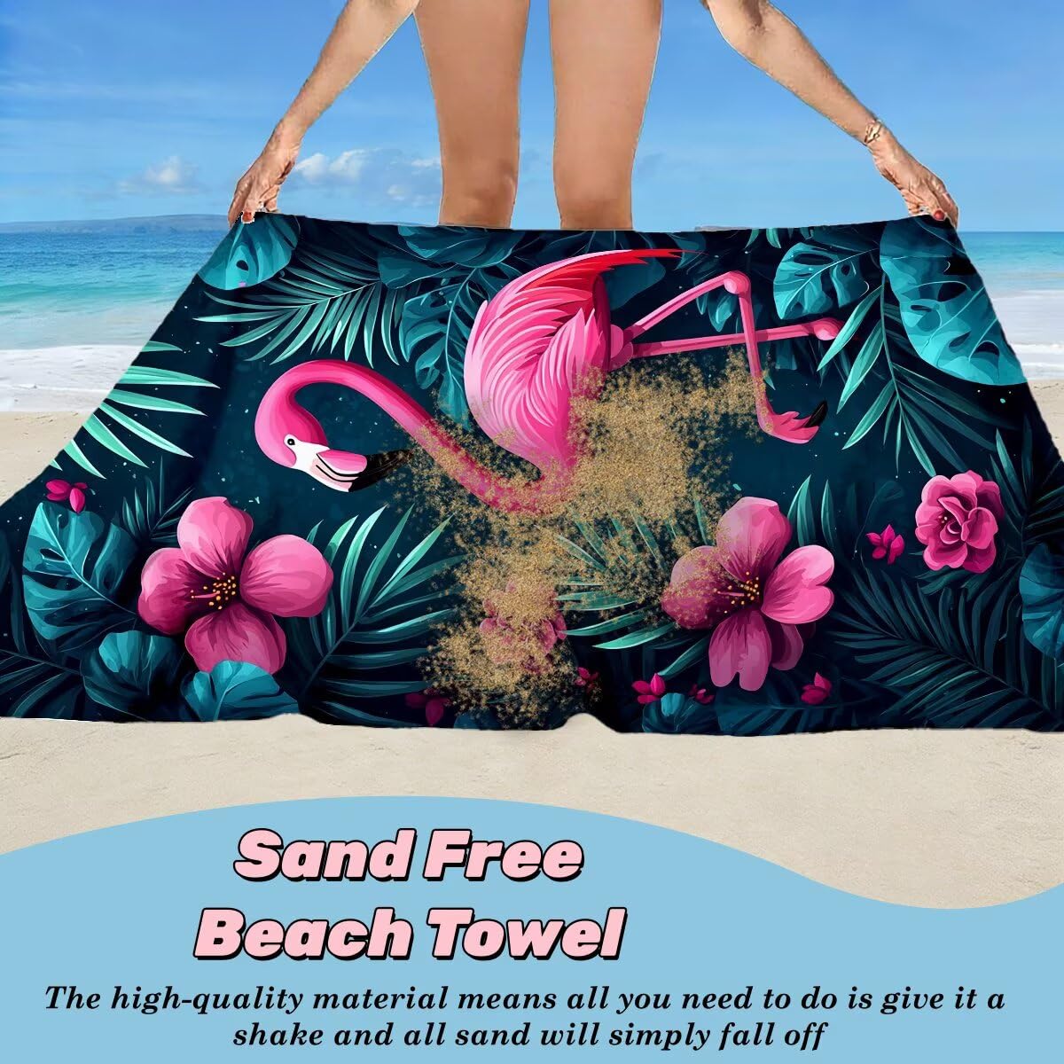 Telo Mare Grande 80x160 cm 2 Pezzi, Antisabbia Telo Mare Microfibra Fenicotteri, Asciugatura Rapida Asciugamano Microfibra, Asciugamani Palestra Donna Uomo, Leggero Teli Doccia Accessori Viaggio -4244