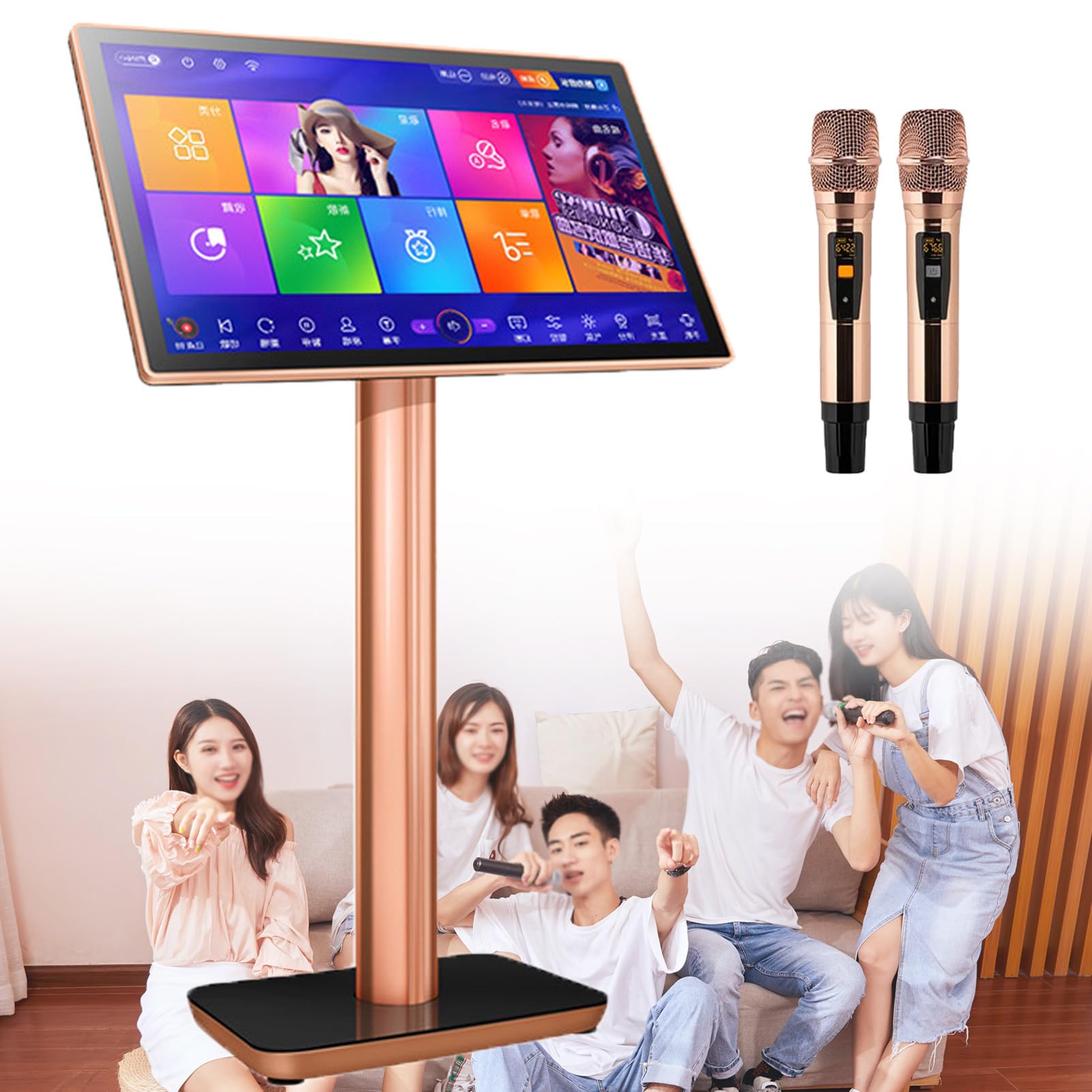 Machine De Karaoké Version Internationale, Lecteur De Karaoké Intelligent Avec Micro Sans Fil à RéVerbéRation, éCran Tactile 19,5 Pouces Avec Affichage Des Paroles, TV Et Films En Ligne,Black-3TB