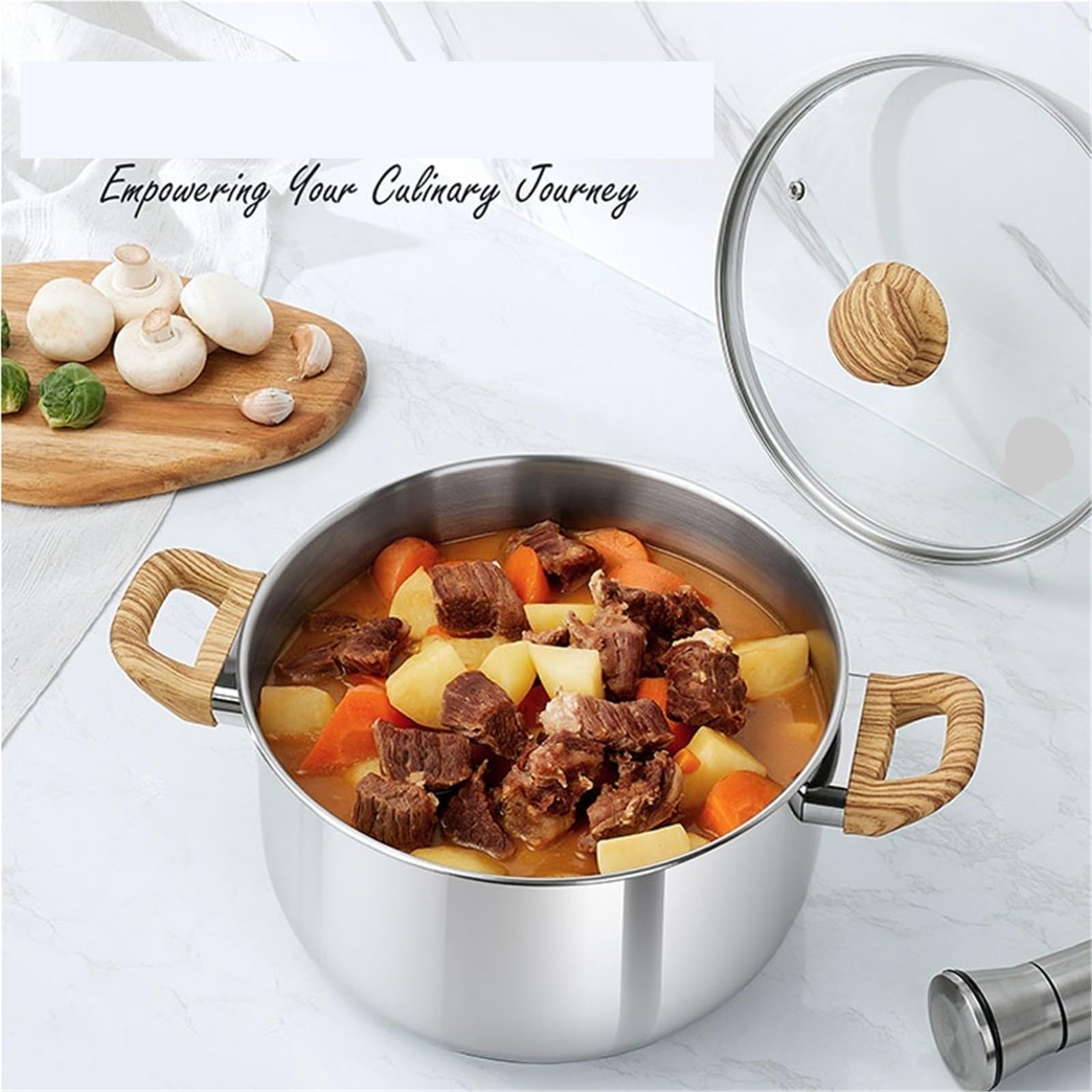 Ollas Acero Inoxidable Olla sopera de acero inoxidable 4/6 cuartos con tapa antiadherente for caldo, guisos y espaguetis. Apta for todo tipo cocinas(4L White)