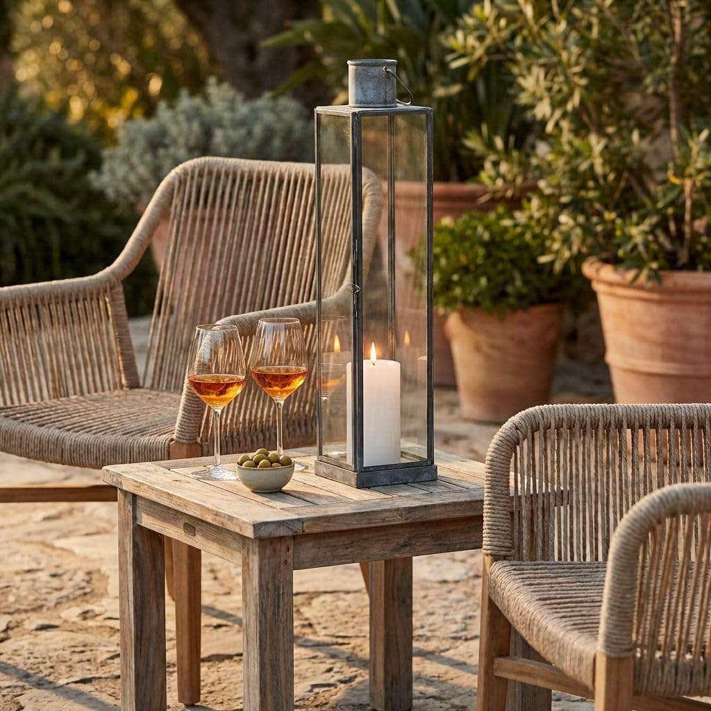 Milani Home - lanterna portacandela in vetro e metallo, grigio, per giardino e veranda, 10 x 10 x 67 cm