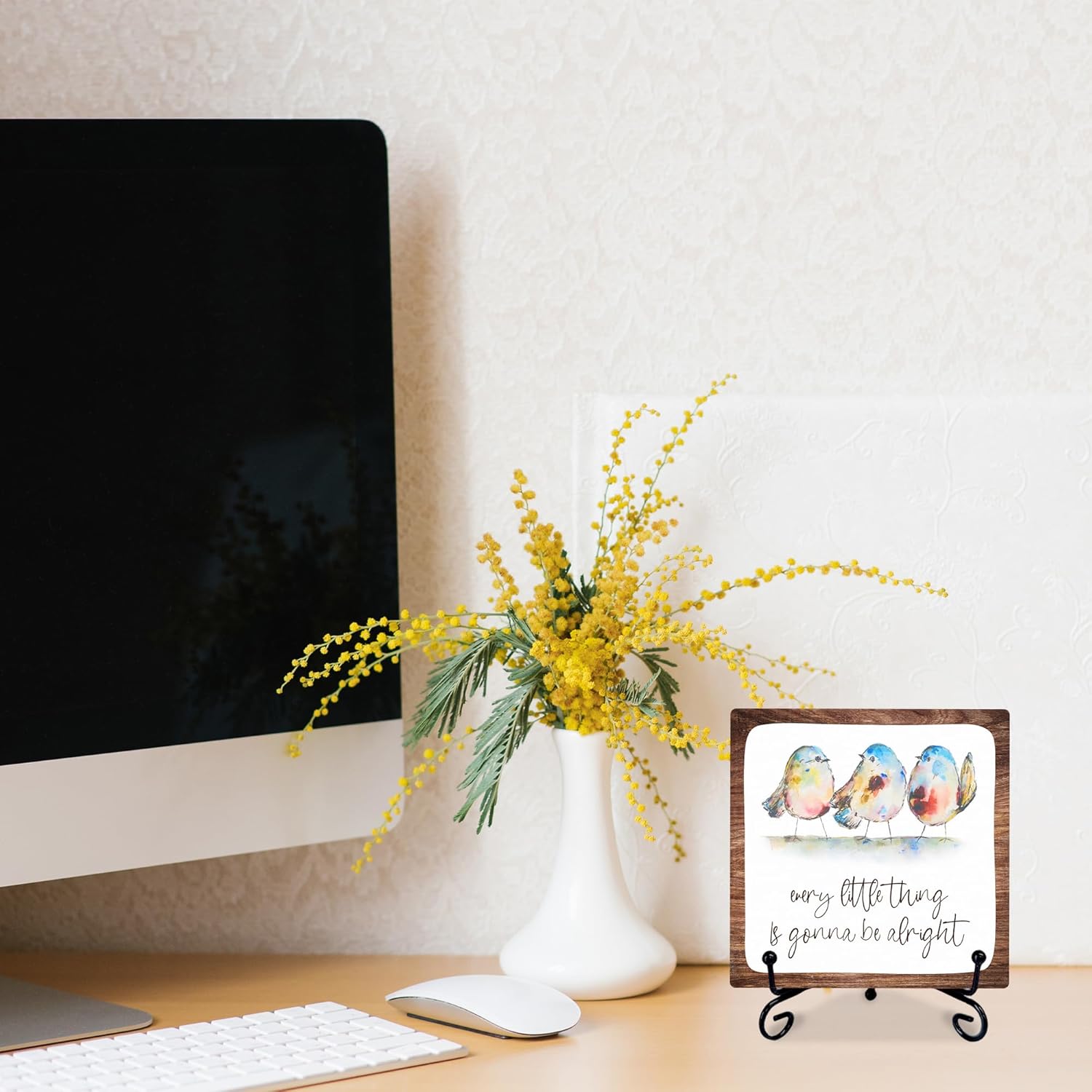 6" Inspirational Wood Decor Every Little Thing Is Gonna Be Alright Wooden Plaque Signs With 1 Metal Support Rustic Motivational Desk Décor For Home Office Bedroom Table Décor And Accessories - B01 - Image 4