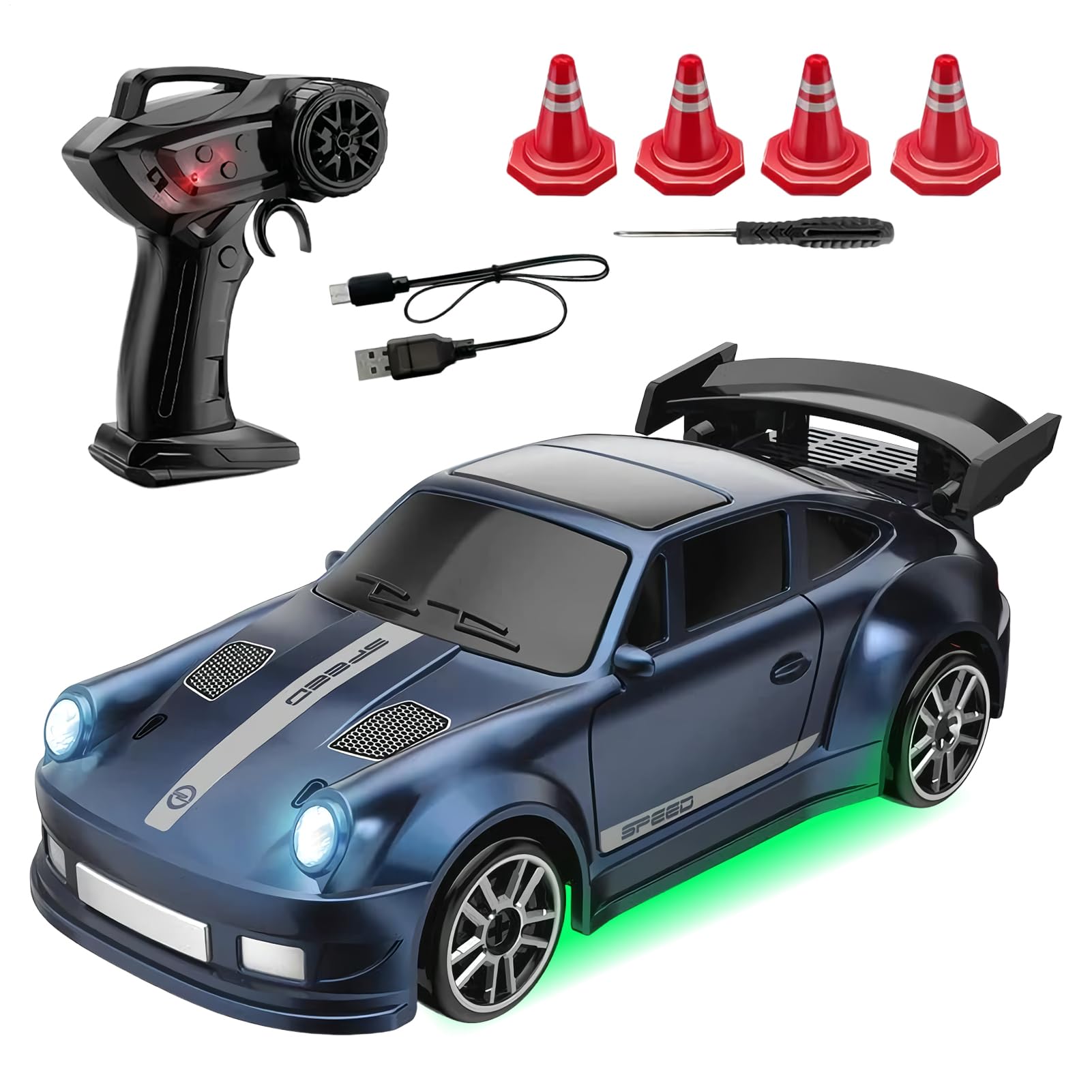 RC Drift Car, 1/64 Scale 4WD Desktop Remote ControlCar With Roadblock Barrels,RCCars For Kids, 2.4 GHz RC DriftCar, Remote ControlledCar, Hobby Desktop For Adults Gift