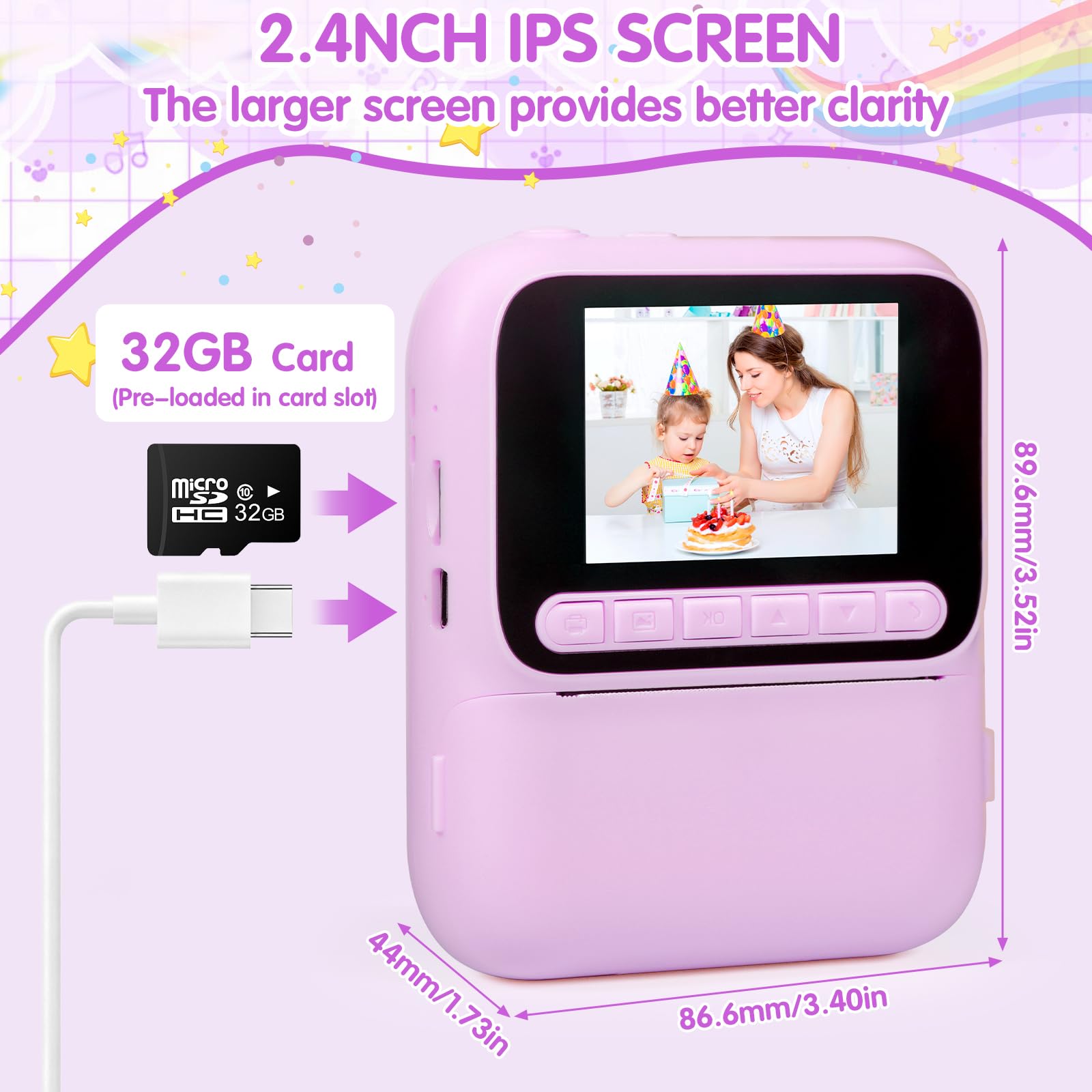 Appareil Photo Instantané, 2.4" Écran Appareil Photo Enfant avec Papier d'impression et Carte 32GB, 1080P Appareil Photo Numérique Enfant, Cadeau Jouet pour Enfant Garçons Filles de 3-14 Ans
