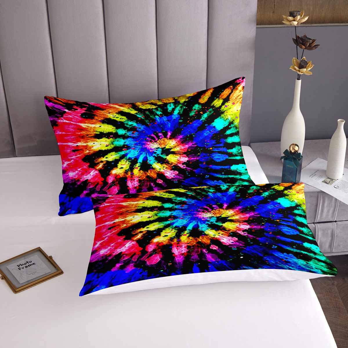 Loussiesd Tie Dye Bedding Set Boho Hippie Tie Dye Duvet Cover Set For Kids Boys Girls Teens Watercolor Marble Comforter Cover Rainbow Psychedelic Swirl Bedding & Linen Bedding & Linen King Size - Image 3