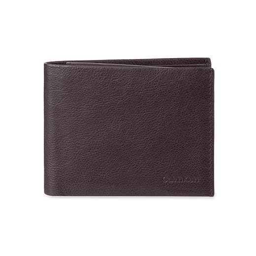 Calvin Klein Carteira masculina minimalista de couro RFID dobrável, Marrom clássico, One Size, Carteira dobrável minimalista de couro RFID