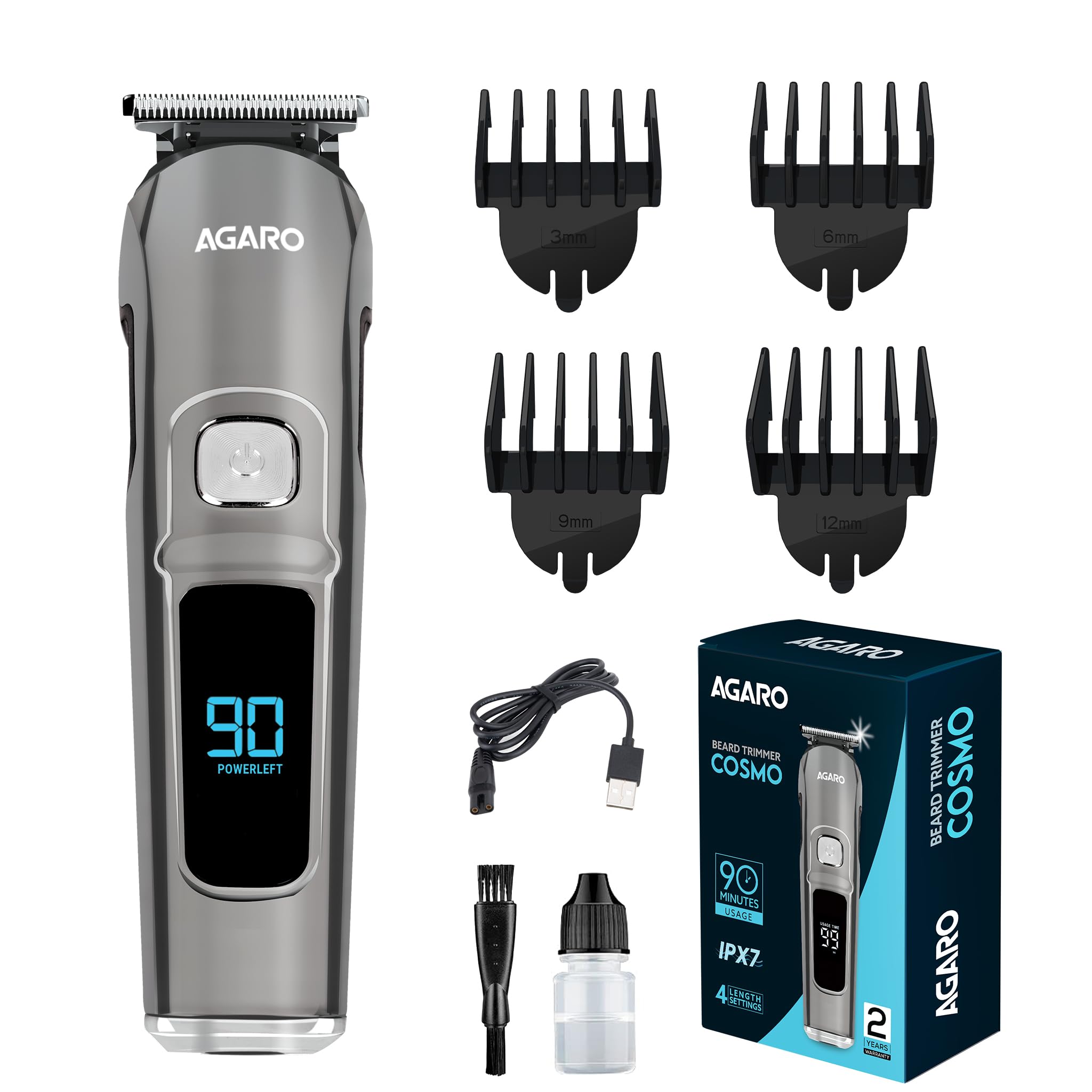 AGARO Cosmo Beard Trimmer For Men, High Precison Trimming, Cordless, 4 Length Setting combs, Stainless Steel Blades, 2 Speed, USB Rechargeable, 90 mins Runtime (B0CSPBZDM4) Amazon Price History, Amazon Price Tracker