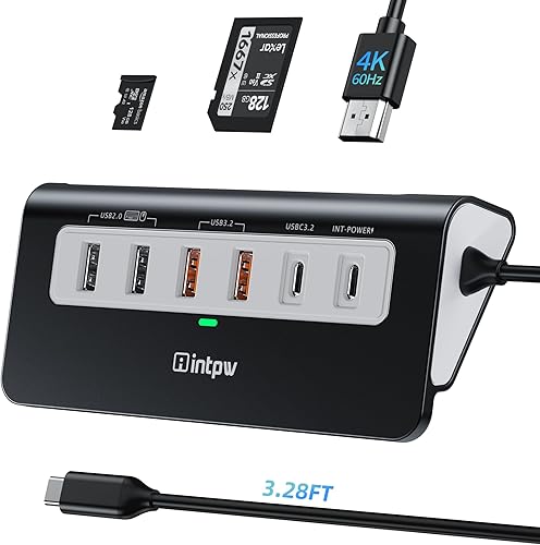 Miniatura 12 de Estación de acoplamiento USB-C P9, concentrador USB C 9 en 1 intpw con HDMI 4K, 3 tipo A/C 3.0 5Gbps, PD 100W, 2 puertos tipo A 2.0, SD/TF,