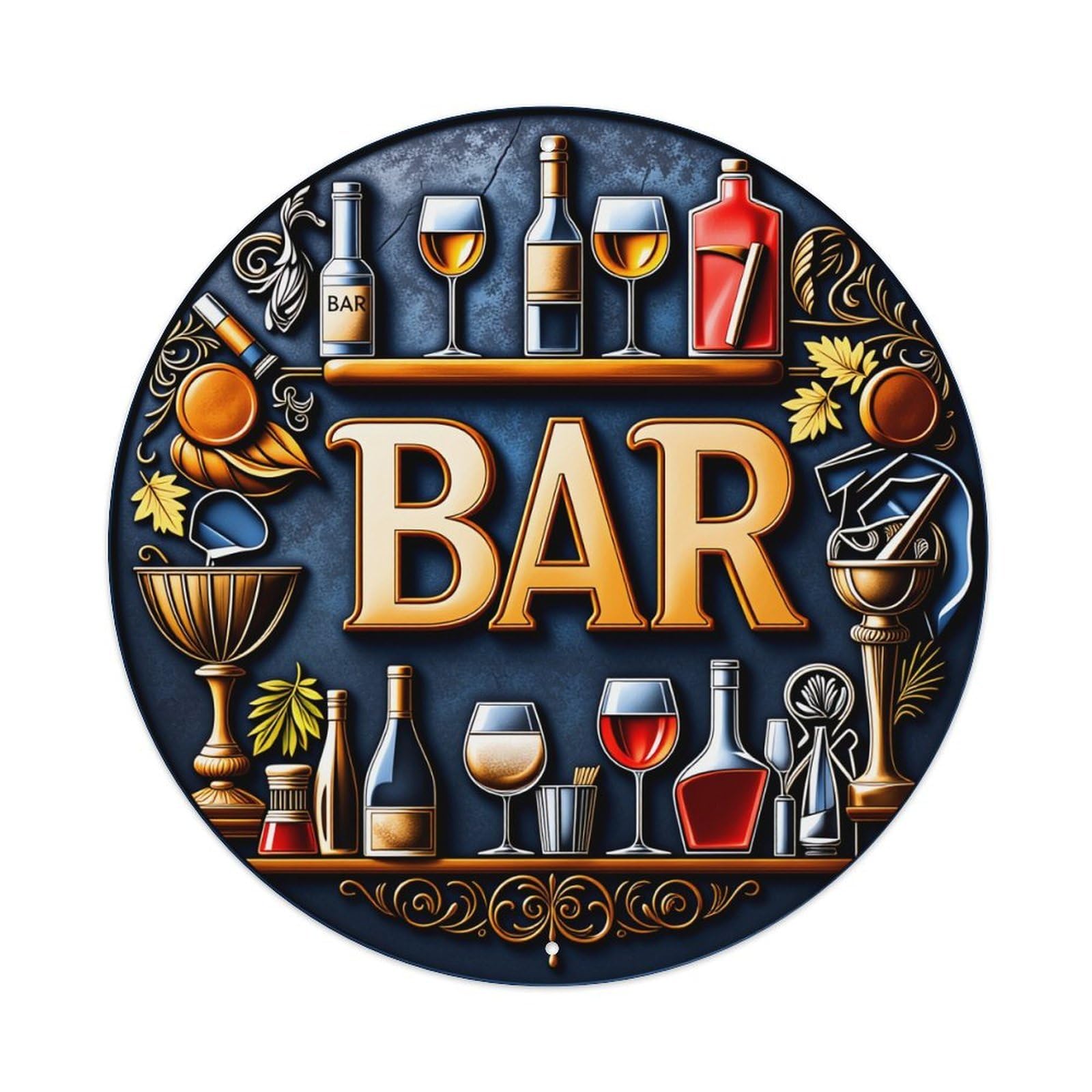 Bar Equipment And Drinks Pattern Metal Tin Sign Vintage Garden Bedroom Cafe Bar Man Cave Home Wall Decor Metal Poster 8x8 inches