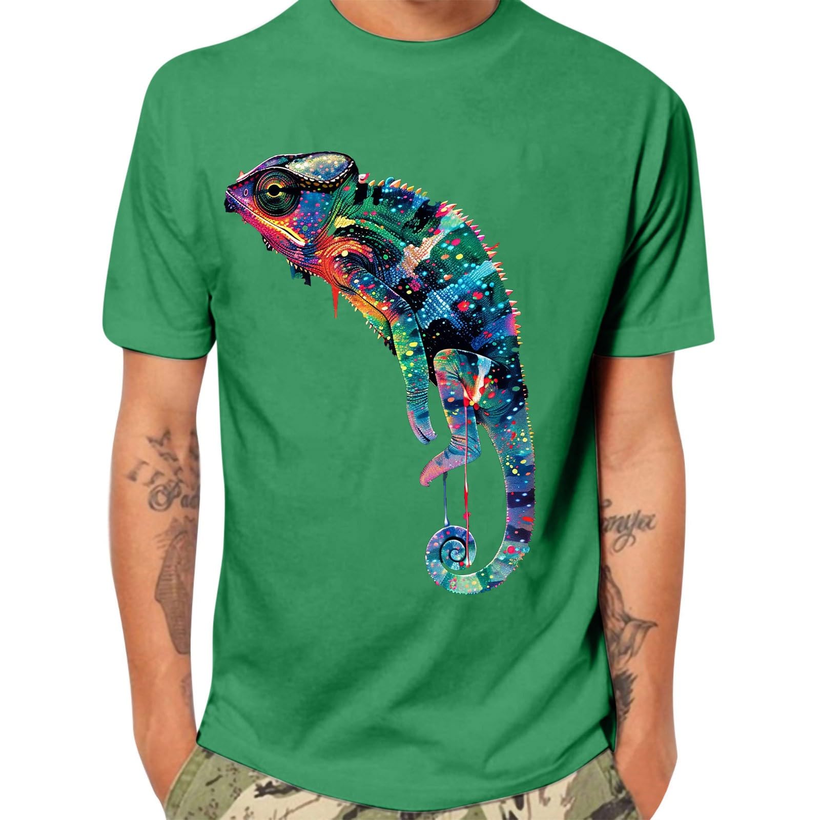 Mens Funny T Shirts Colorful Lizard Graphic Tees Lightweight Breathable Short Sleeve Shirts Casual Workout Tops