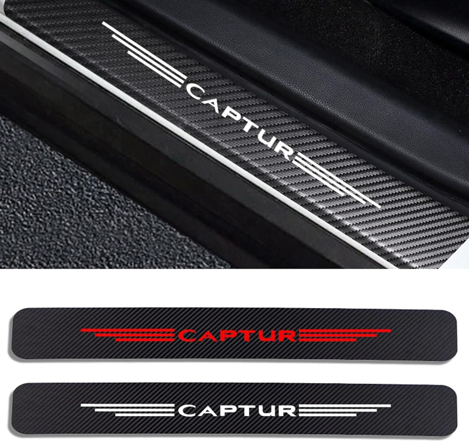 4 Pezzi Fibra di Carbonio Battitacco per Auto Sticker, per Ren-Ault CAPTUR, Pellicola del Protezione Davanzale Portiera Auto Anti-Graffio Scuff Adesivi Decorativi Accessori,White