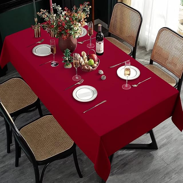 Alishomtll Table Cloth Wipeable Rectangle Waterproof Xmas Tablecloth Washable Table Cover For Cafe,Restaurant,Buffet,Tabletop Party, Banquet, Outdoors 140*200cm (Red)