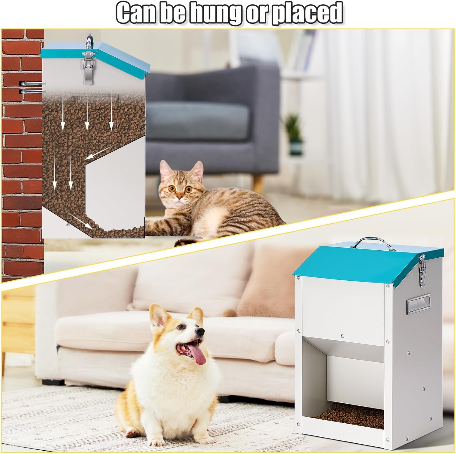 PKNBZN Gravity Cat Feeder with Lid, Metal Automatic Feeder Cat Dry Food and Cats Feeding Station for Cats, Dogs, Rabbits, Chicks and Other Small Animals
