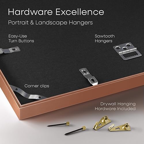Miniatura 6 de Homeforia - Marco metálico color oro rosado de 16 x 20pulgadas con paspartú de 11 x 14pulgadas, para pared, marco de aluminio con vidrio templado