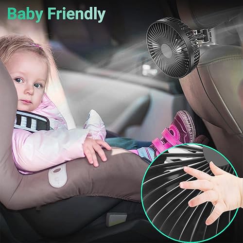 Miniatura 5 de Qidoe Ventilador de automóvil, ajuste de 3 velocidades, ventiladores eléctricos de refrigeración automática para asiento trasero, ventilador