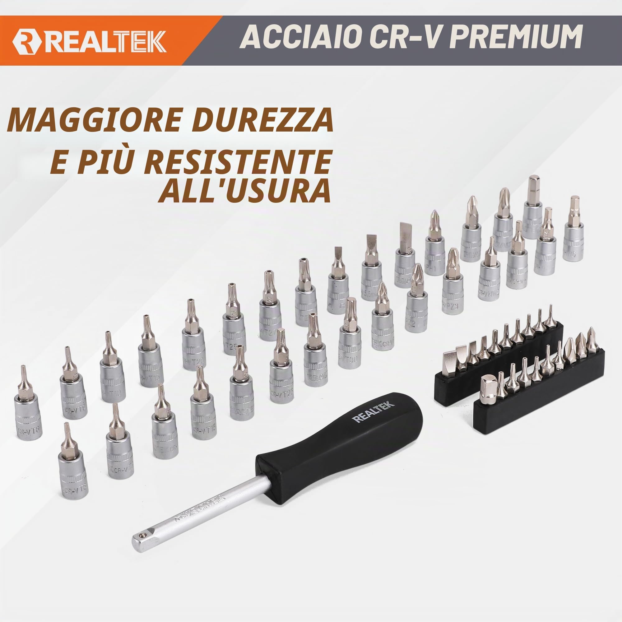REALTEK Set Chiavi a Bussola, Chiavi a Cricchetto 1/4''+3/8"+1/2'' 172 Pezzi, 72 denti, Cr-V, Adatto per Lavori su Biciclette e Automobili le riparazioni