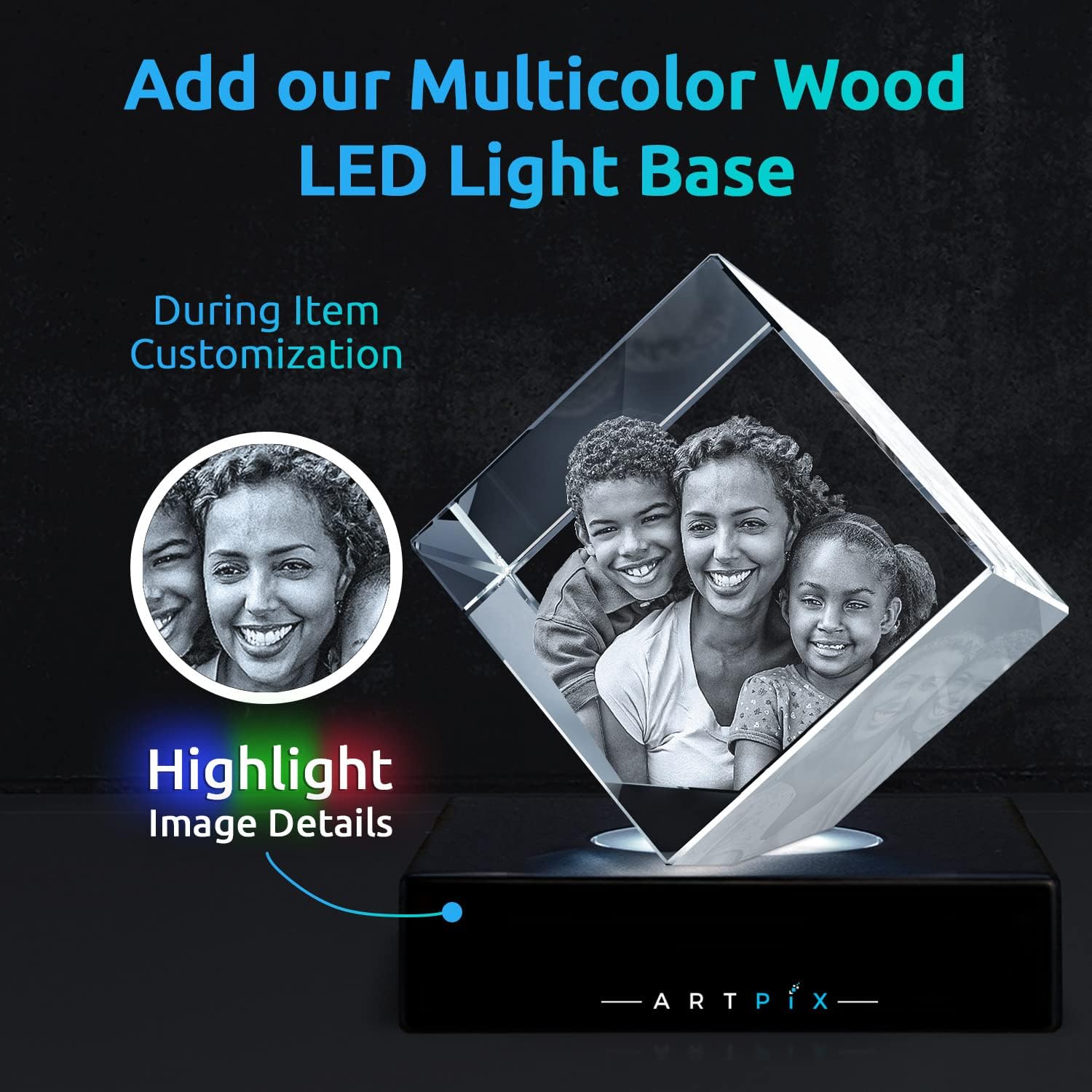 ArtPix 3D Crystal Photo, Personalized Mothers Day Gifts for Mom, Women, Wife, Her, Him, Men, Husband, Grandma, Great Customized Gift With Your Own Photo, Custom Glass 3D Laser Etched Picture Frame