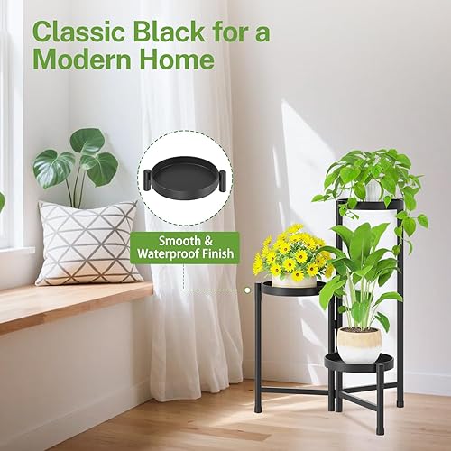 Miniatura 6 de iDavosic.ly Soporte para plantas de 3 niveles para interiores y exteriores de fácil armado, estantería plegable alta de metal para exhibición de
