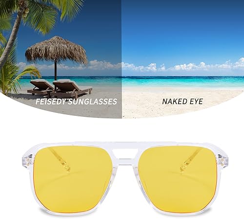 Miniatura 3 de FEISEDY Gafas de sol estilo aviador cuadradas retro para mujeres y hombres, vintage de los 70, marco de plástico de moda, B2835