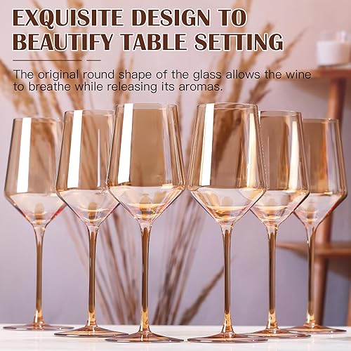 Miniatura 3 de Juego de 6 copas de vino ámbar sopladas a mano, de tallo largo, no se decolora, juego de 6 copas de vino de cristal ámbar para bar, fiesta