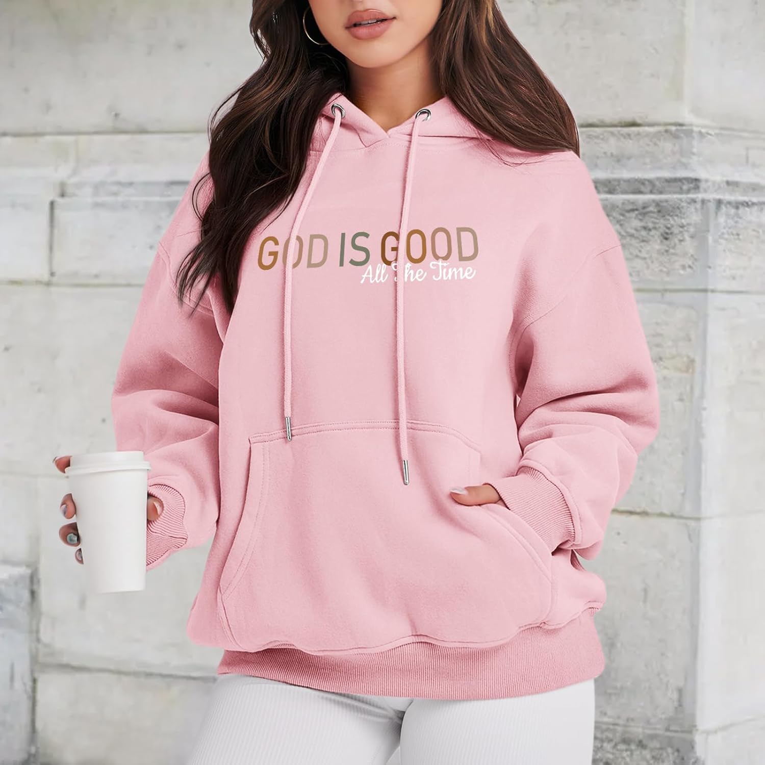God Is Good All The Time Christian Hoodies for Women Religious Bible Verse Sweatshirts Faith Graphic Fleece Hoodie - Image 2
