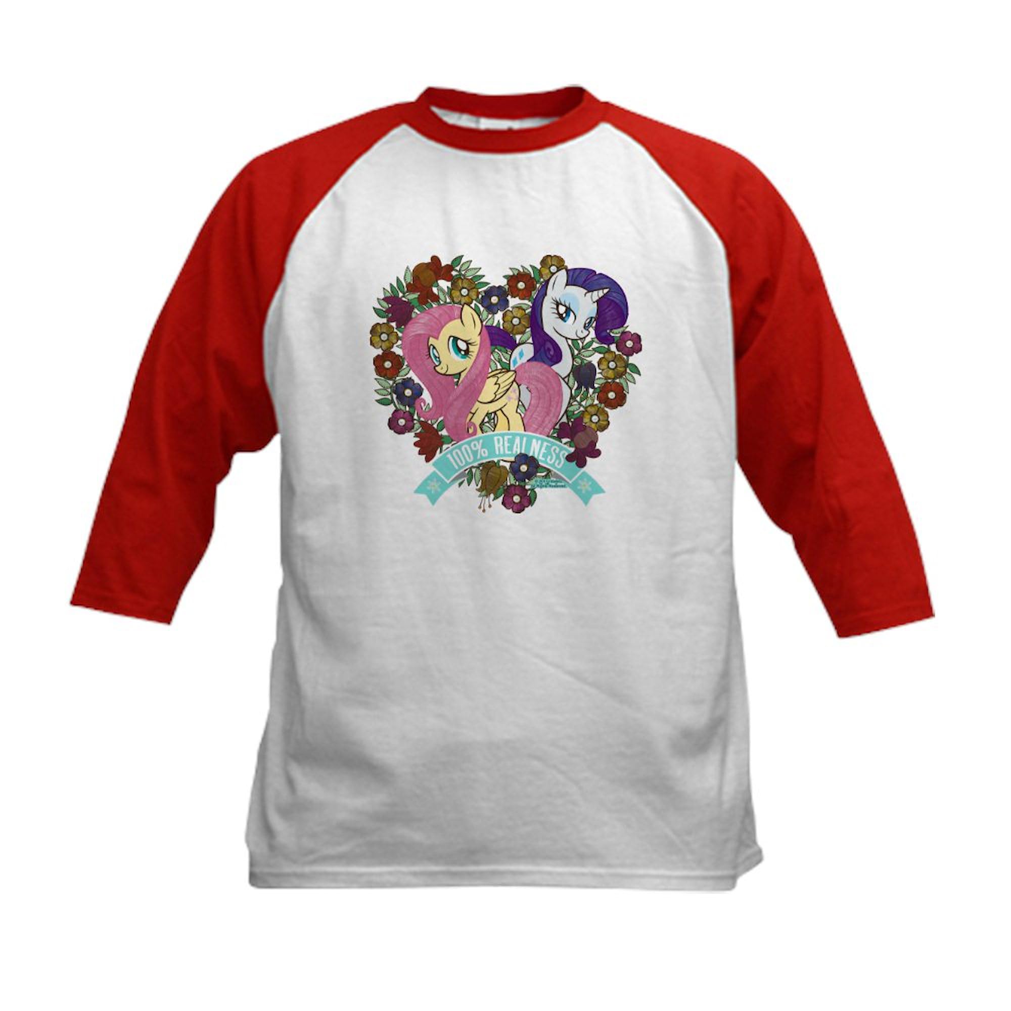 CafePress MLP 100% Realness Baseball Jersey Kids Cotton Baseball Jersey, 3/4 Raglan Sleeve Shirt Red/White