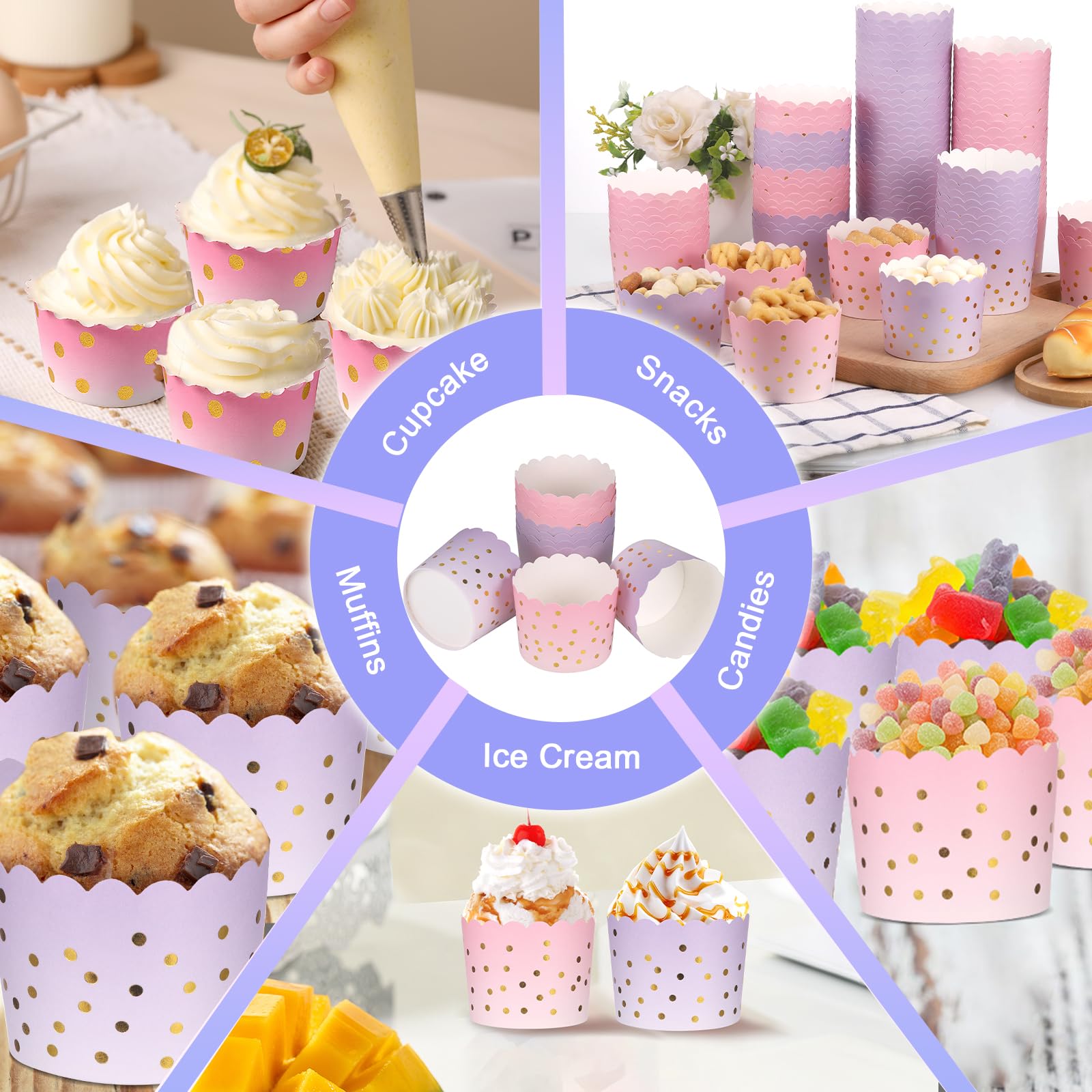 100 sztuk foremek do muffinek z papieru, 70 x 55 mm foremki do babeczek z eleganckimi wzorami, mini foremki do muffinek, miseczki do lodów z kartonu, dekoracje na wesela, imprezy, komplety