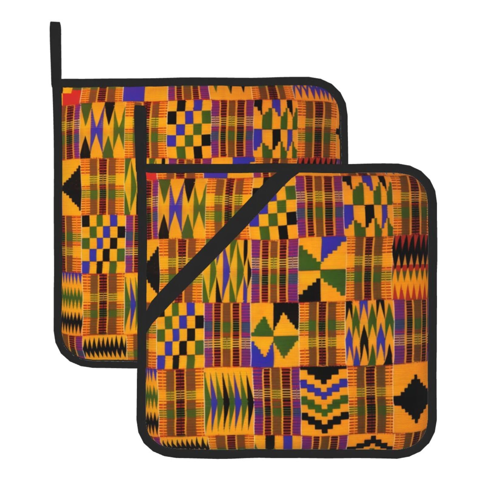 HJFCZH african weaving Prints Square Hot Pads for Kitchen - Waterproof Heat Resistant Potholders, Thick Trivet Covers with Hanging Loops, Oven & Grill Dish Protectors (2-Pack)