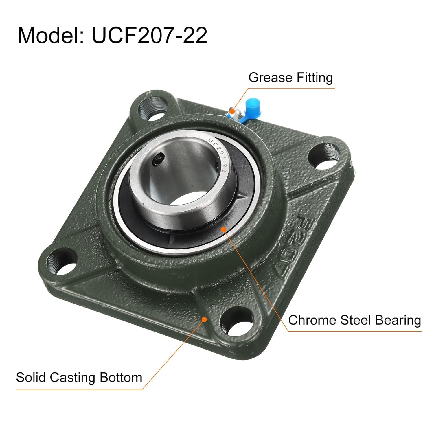 uxcell 2pcs UCF207-22 Pillow Block Bearings 1-3/8 inch Bore Self Alignment, Solid Cast Iron Base Square Flange Mounted Chrome Steel Bearings