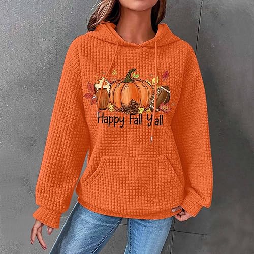 Miniatura 2 de COTECRAM Sudaderas con capucha para mujer, talla grande, de manga larga, con bolsillo, casual, cuello redondo, gráfico, sudaderas, Naranja