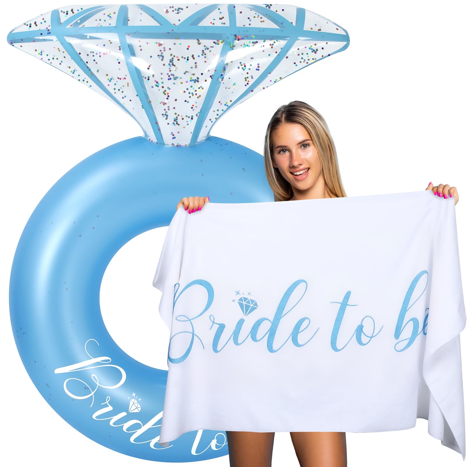 Bride Diamond Ring Pool Float &amp; Towel Set Bachelorette Party Decor Inflatable Diamond Pool Float Bridal Shower Gift Engagement Party Favors Swimming Tube River Wedding Photo Prop