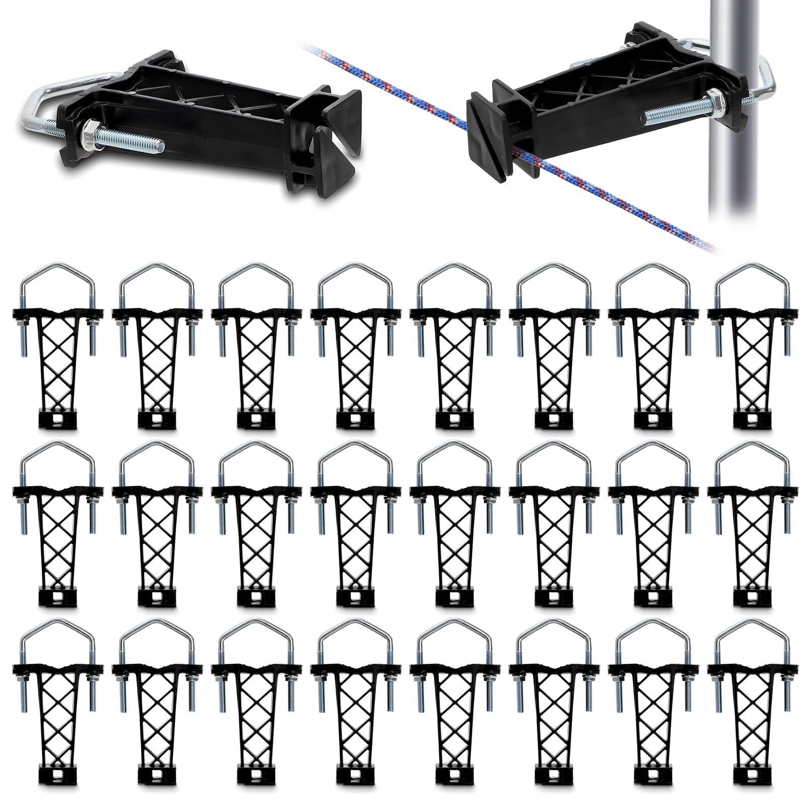 Hiceeden 24 aisladores de poste de tubo, aisladores eléctricos para valla de alambre, aisladores extensores en T para tubos cuadrados o redondos, color negro